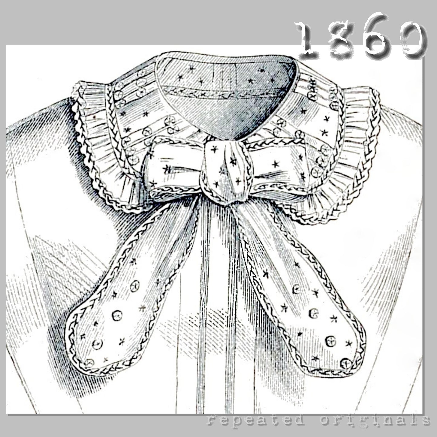 1860 Embroidered Collar with Bow and Balloon Sleeves with Cuff - INSTANT DOWNLOAD PDF