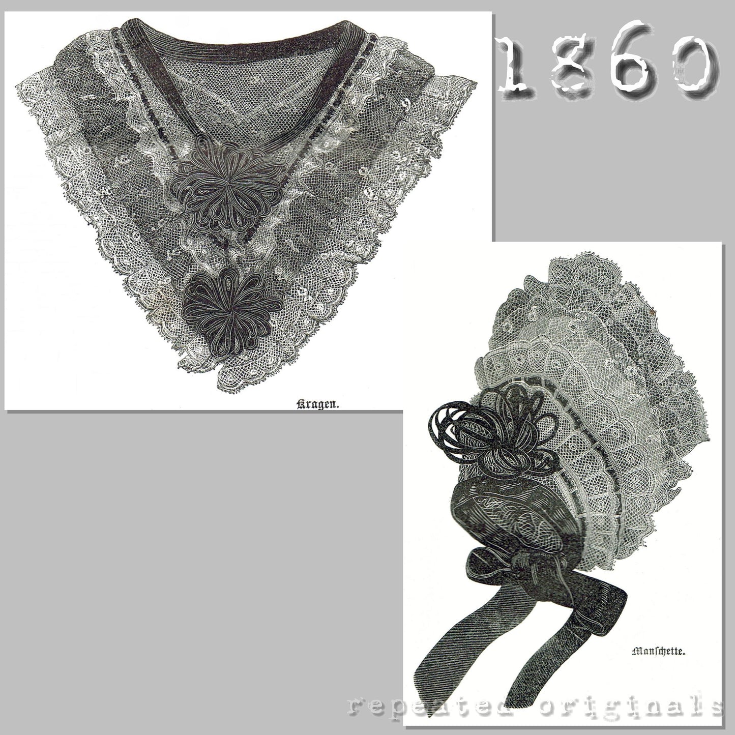 1860 Elegant Collar and Cuffs Sewing Pattern - INSTANT DOWNLOAD PDF