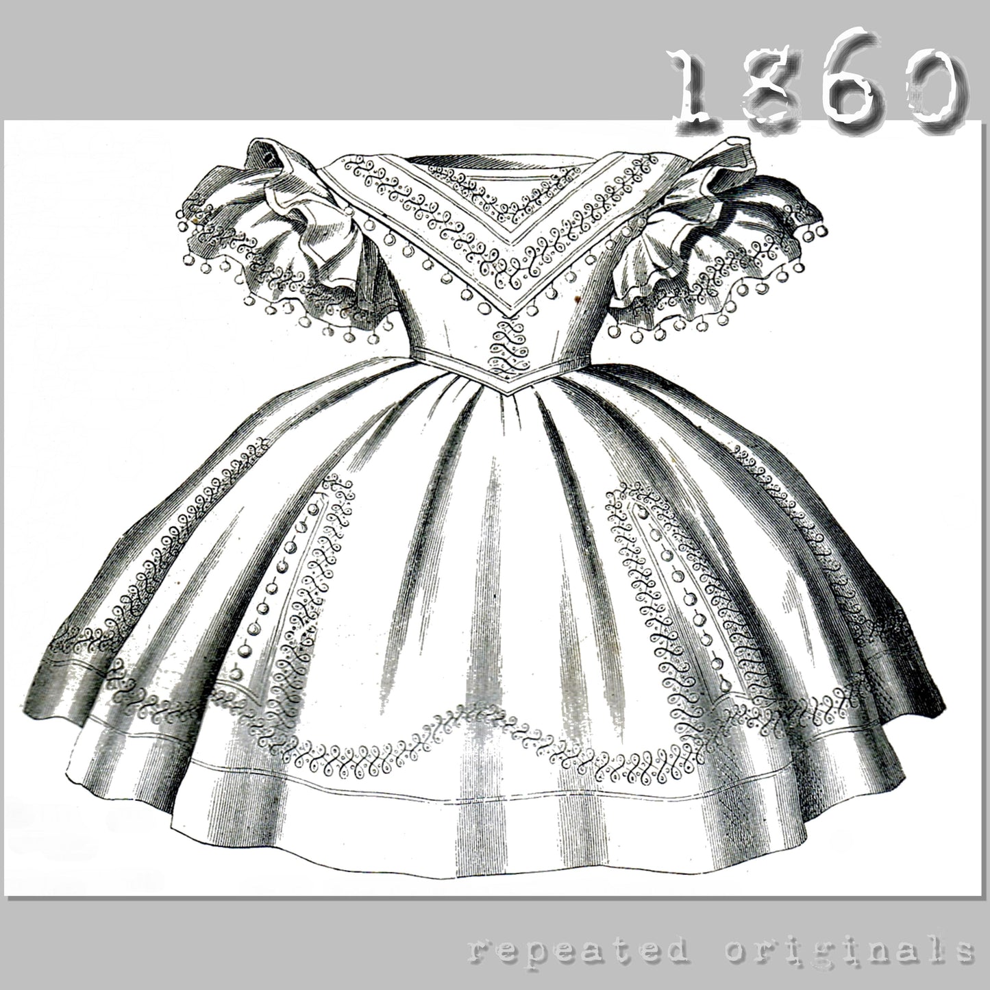 1860 Dress for Girl 6 - 8 Years Sewing Pattern - INSTANT DOWNLOAD PDF