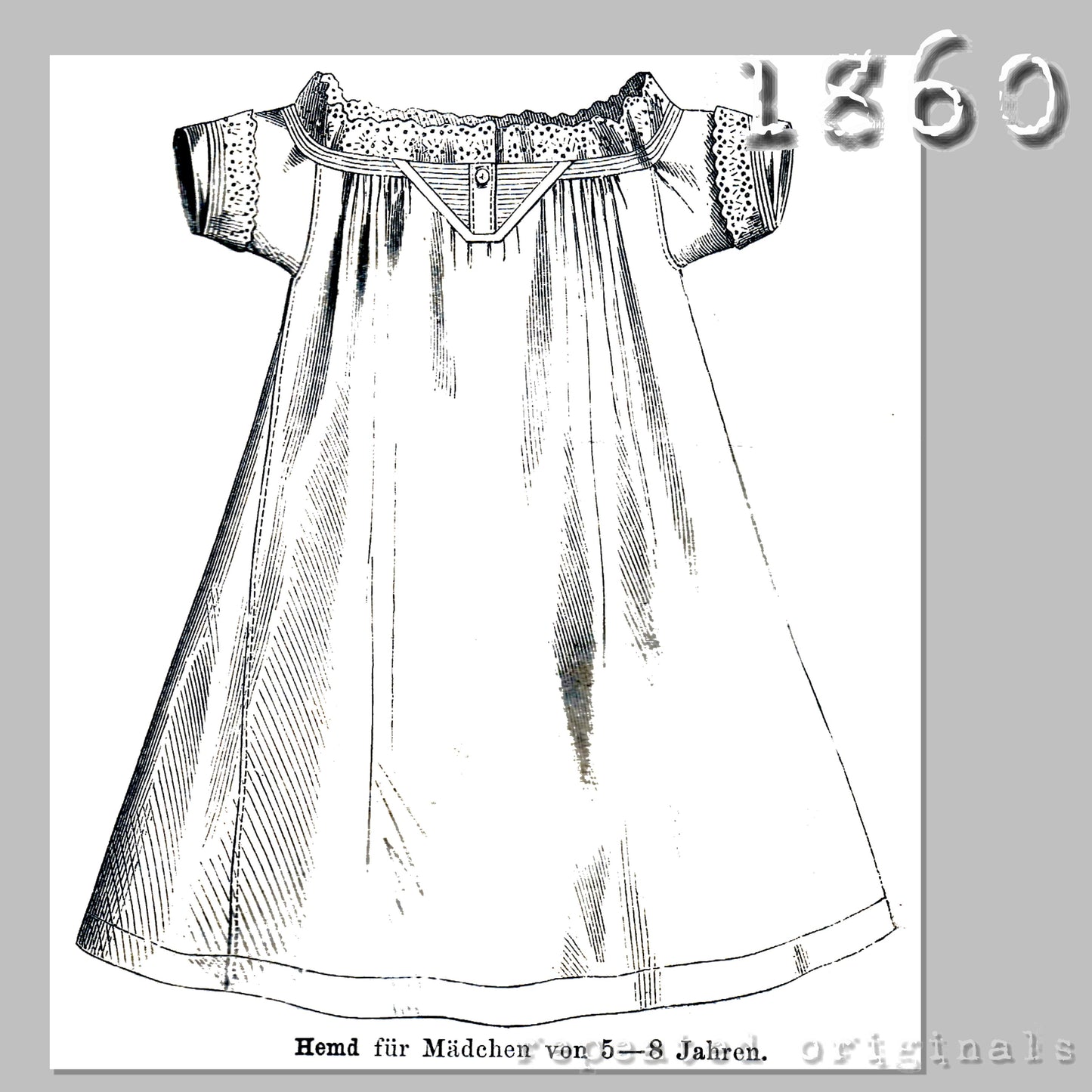 1860 Chemise for Girl 5 - 8 Years Sewing Pattern - INSTANT DOWNLOAD PDF