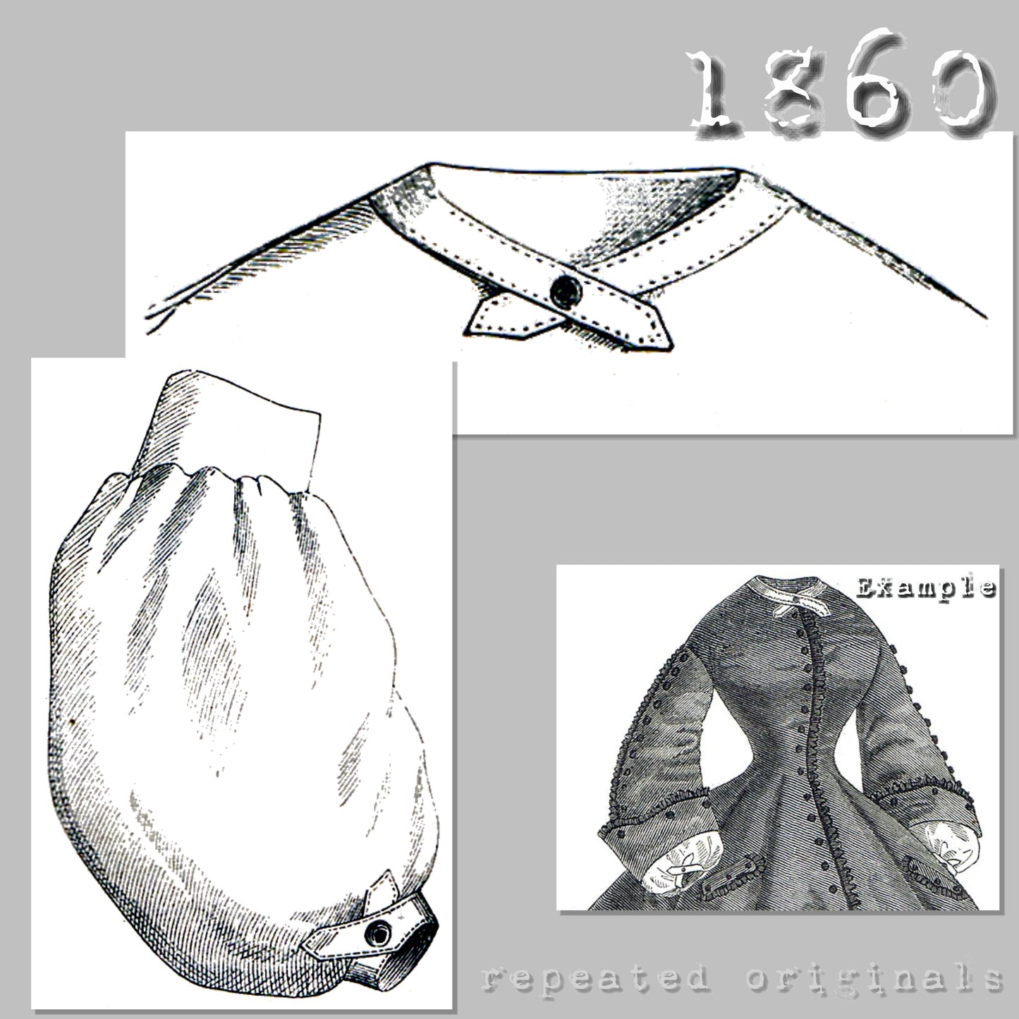 1860 Cravat Necktie and Matching Sleeve Cuff Sewing Pattern - INSTANT DOWNLOAD PDF