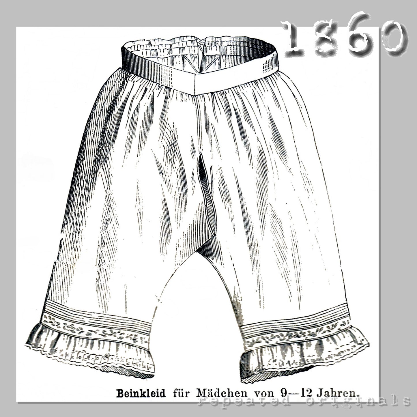 1860 Drawers for Girl 9 - 12 Years Sewing Pattern - INSTANT DOWNLOAD PDF