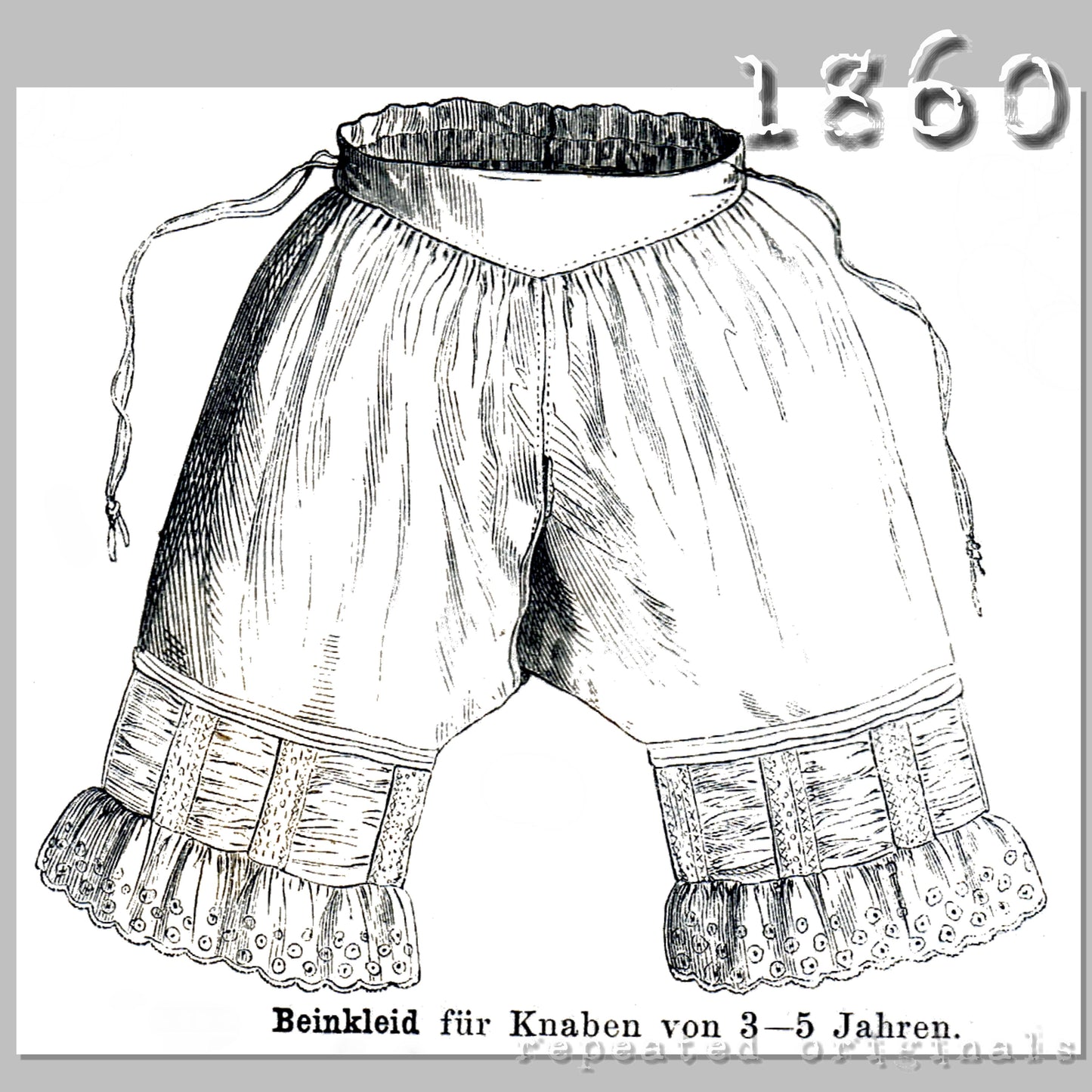1860 Drawers for Boy 3 - 5 Years Sewing Pattern - INSTANT DOWNLOAD PDF