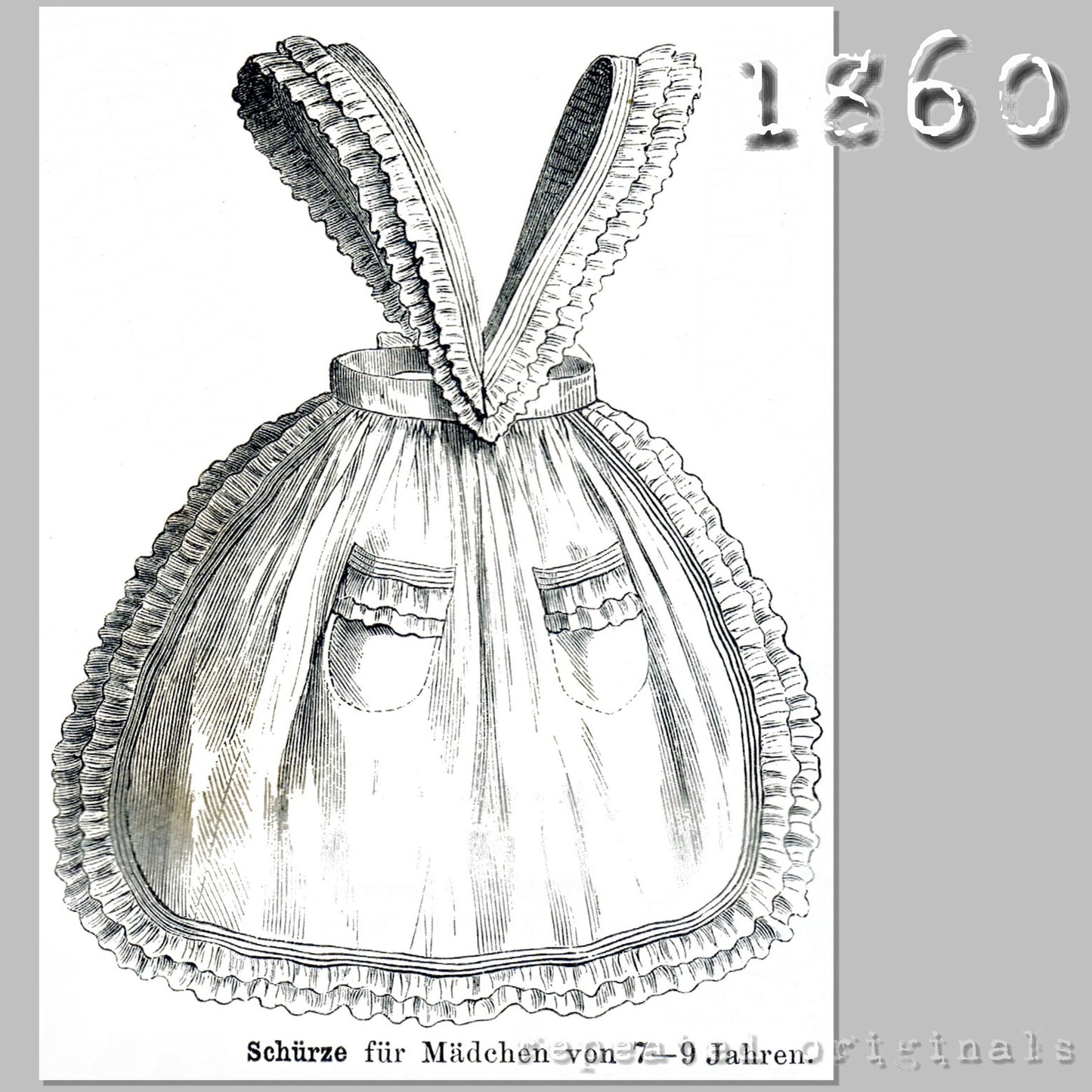 1860 Apron for Girl 7 - 9 Years Sewing Pattern - INSTANT DOWNLOAD PDF