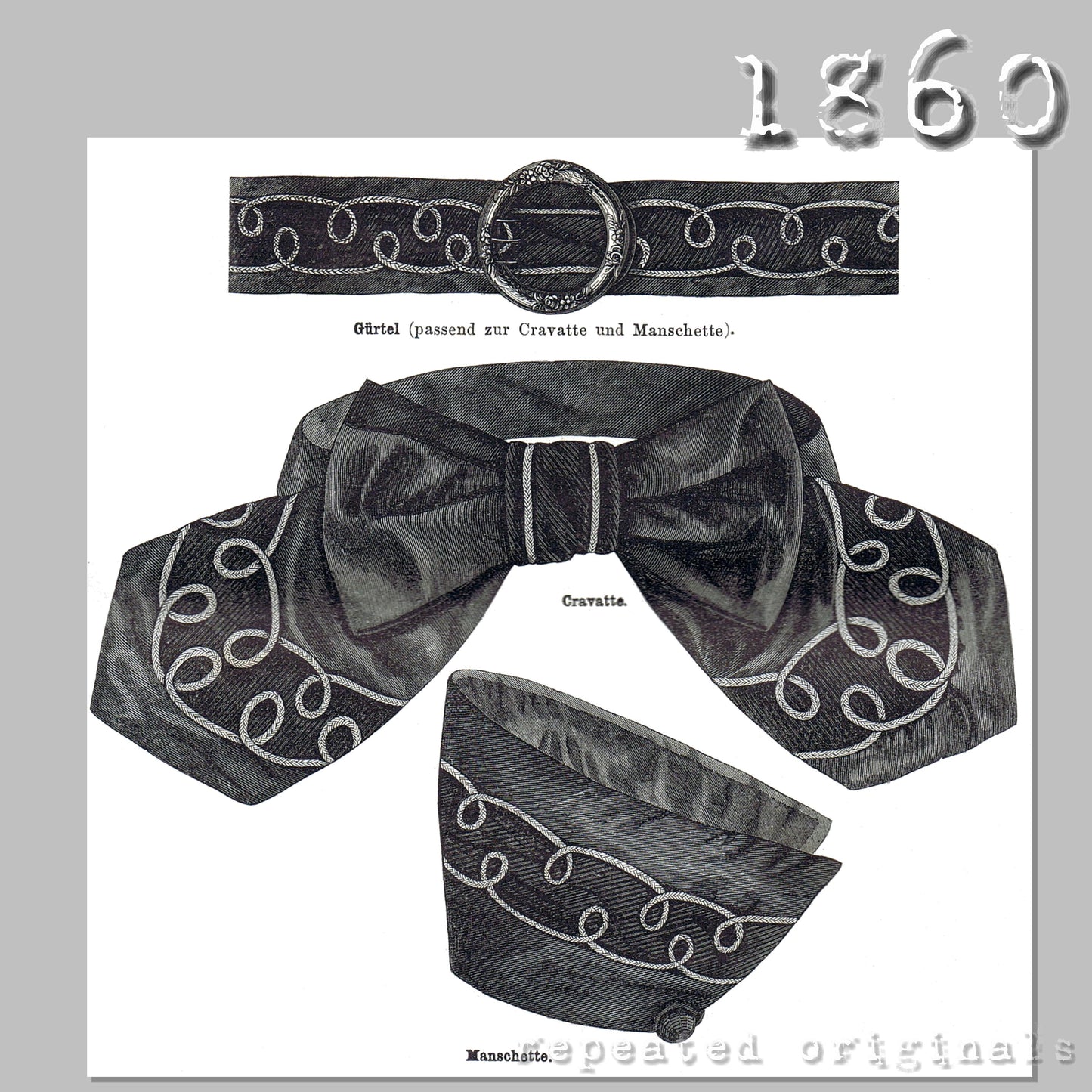 1860 Cravatte Belt and Cuff Sewing Pattern - INSTANT DOWNLOAD PDF