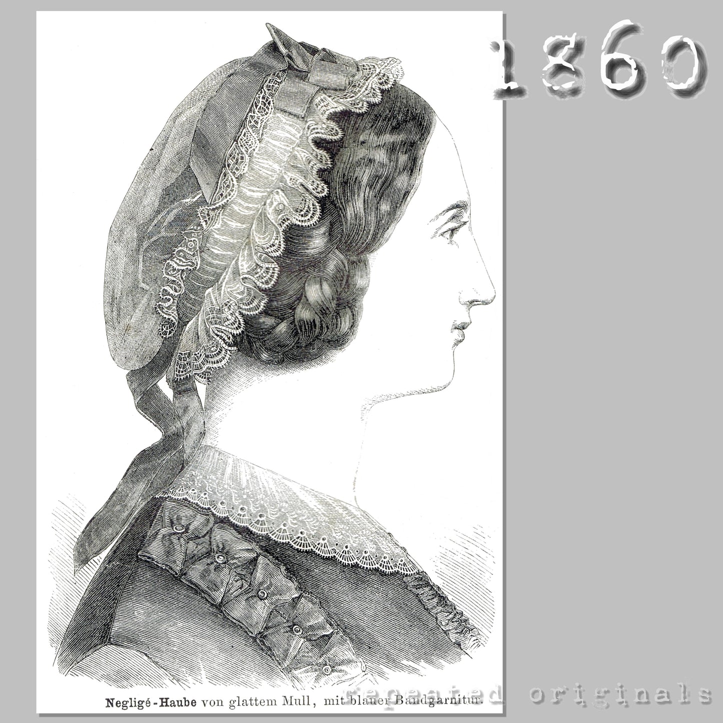 1860 Negligé Bonnet Sewing Pattern - INSTANT DOWNLOAD PDF