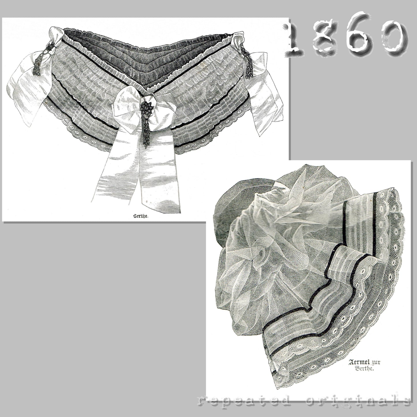 1860 Ball Bertha and Sleeves Sewing Pattern - INSTANT DOWNLOAD PDF