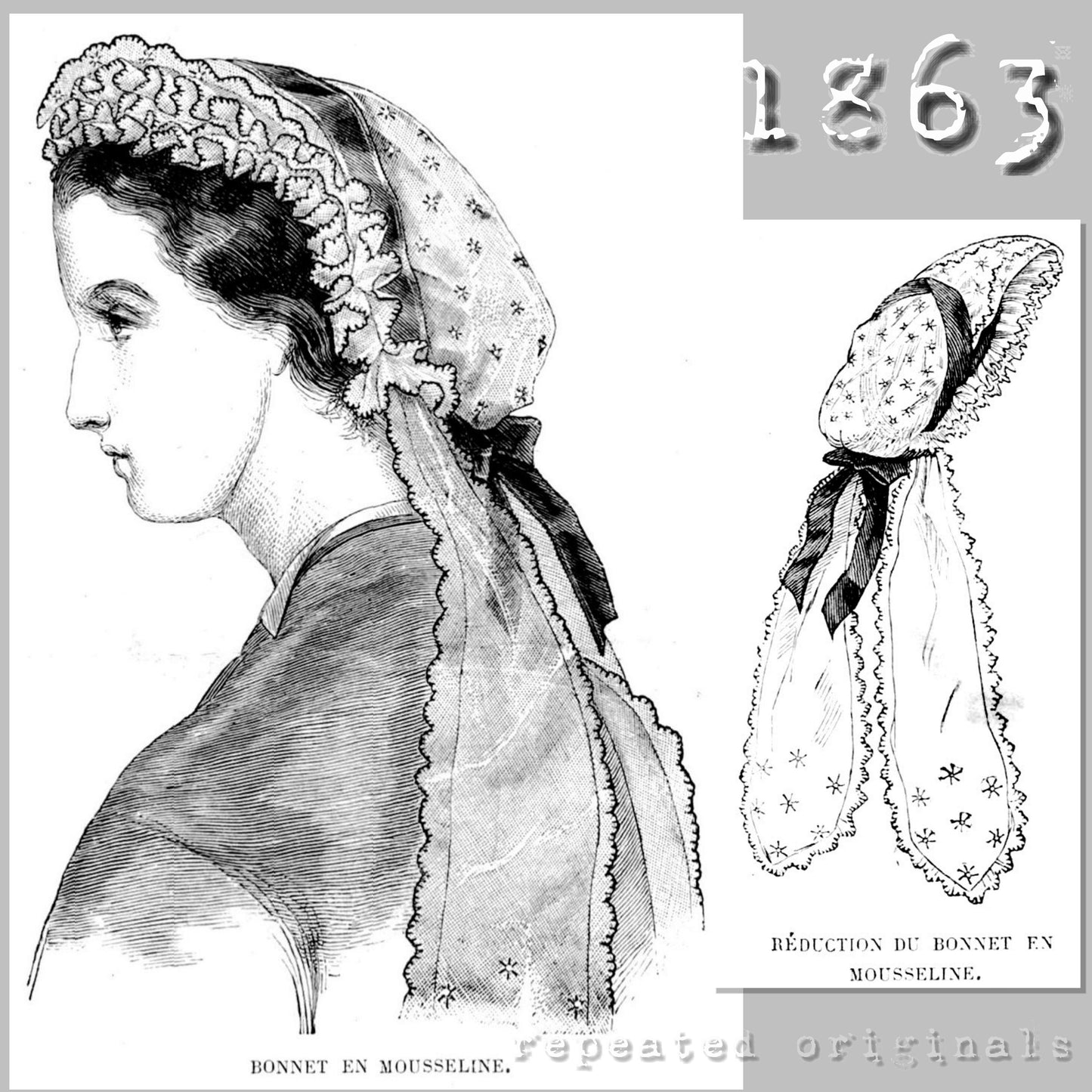 1863 Muslin Cap Sewing Pattern - INSTANT DOWNLOAD PDF