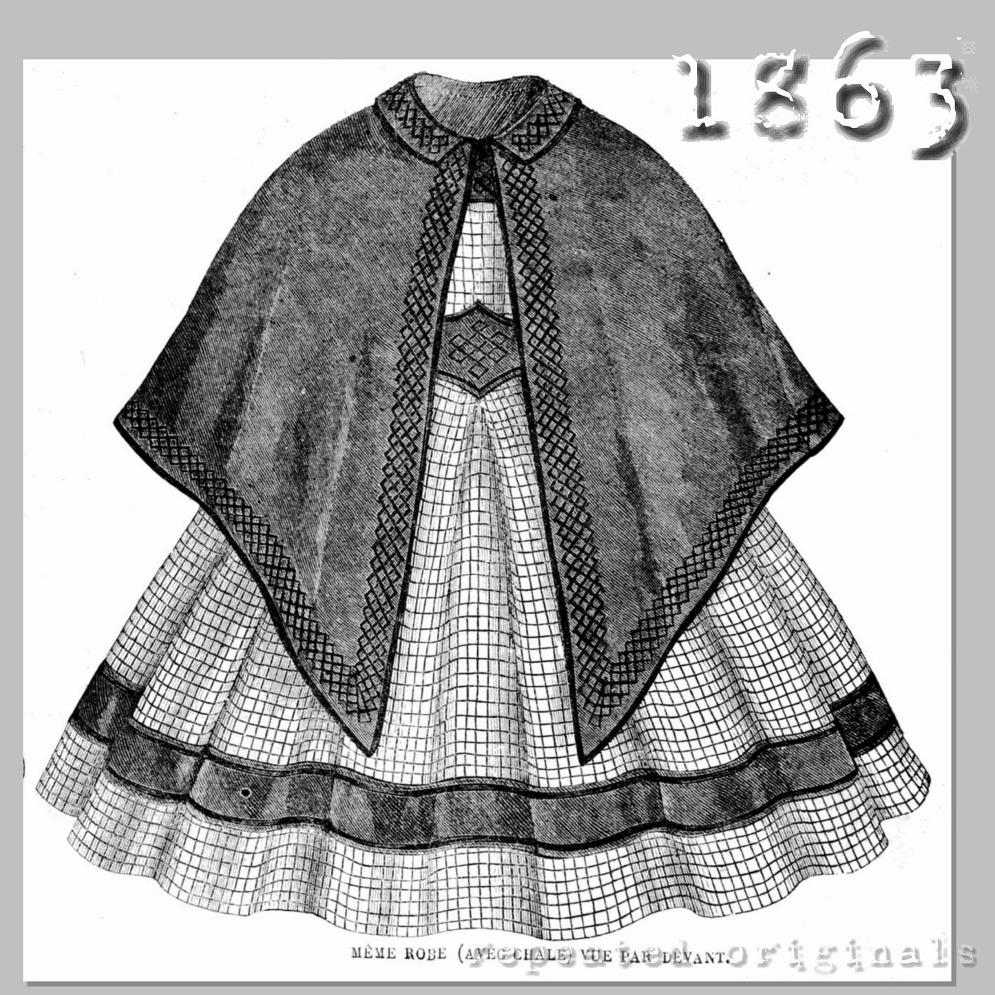 1863 Dress with Shawl for Girl 4 - 6 Years Sewing Pattern - INSTANT DOWNLOAD PDF
