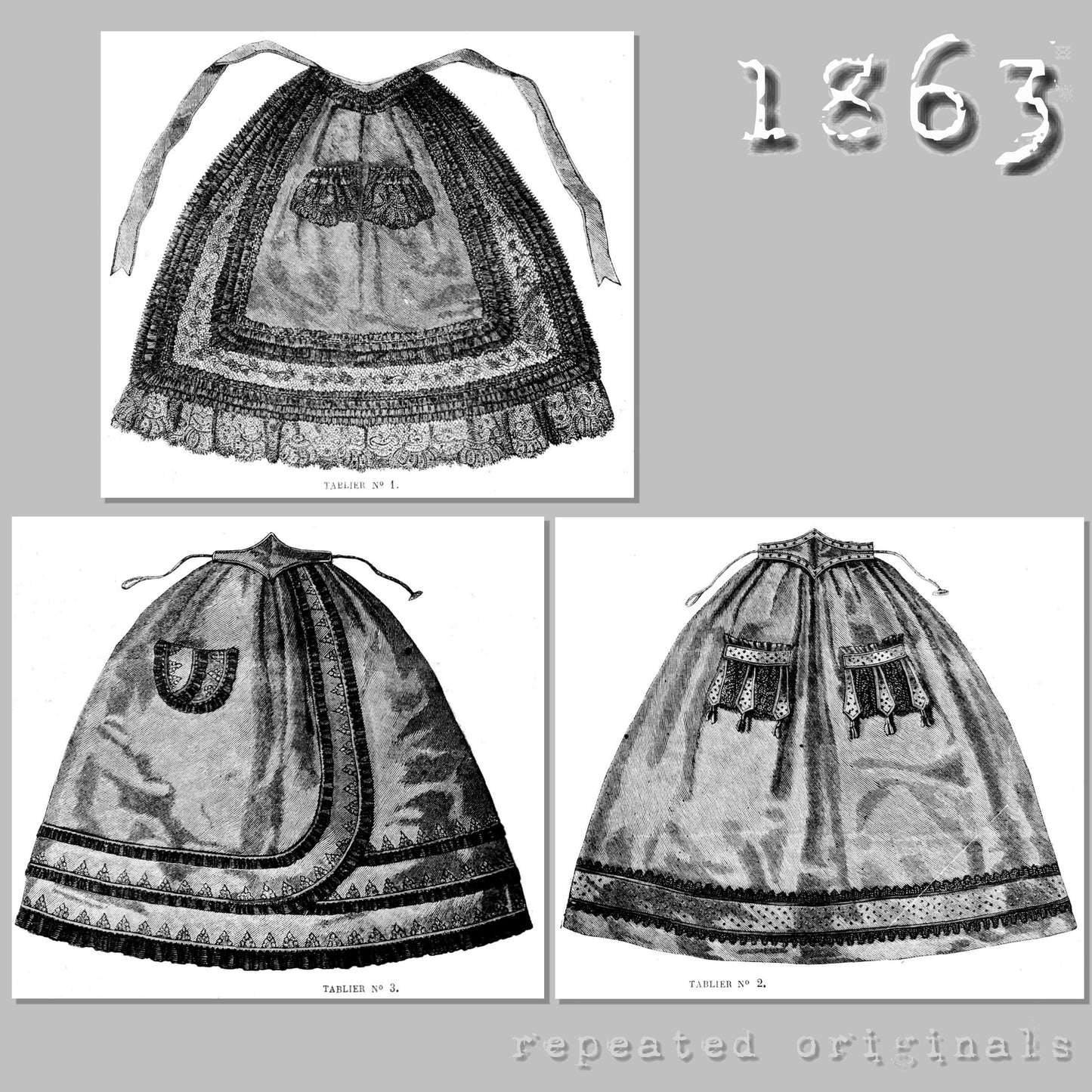 1863 Set of 3 Woman's Aprons Sewing Pattern - INSTANT DOWNLOAD PDF