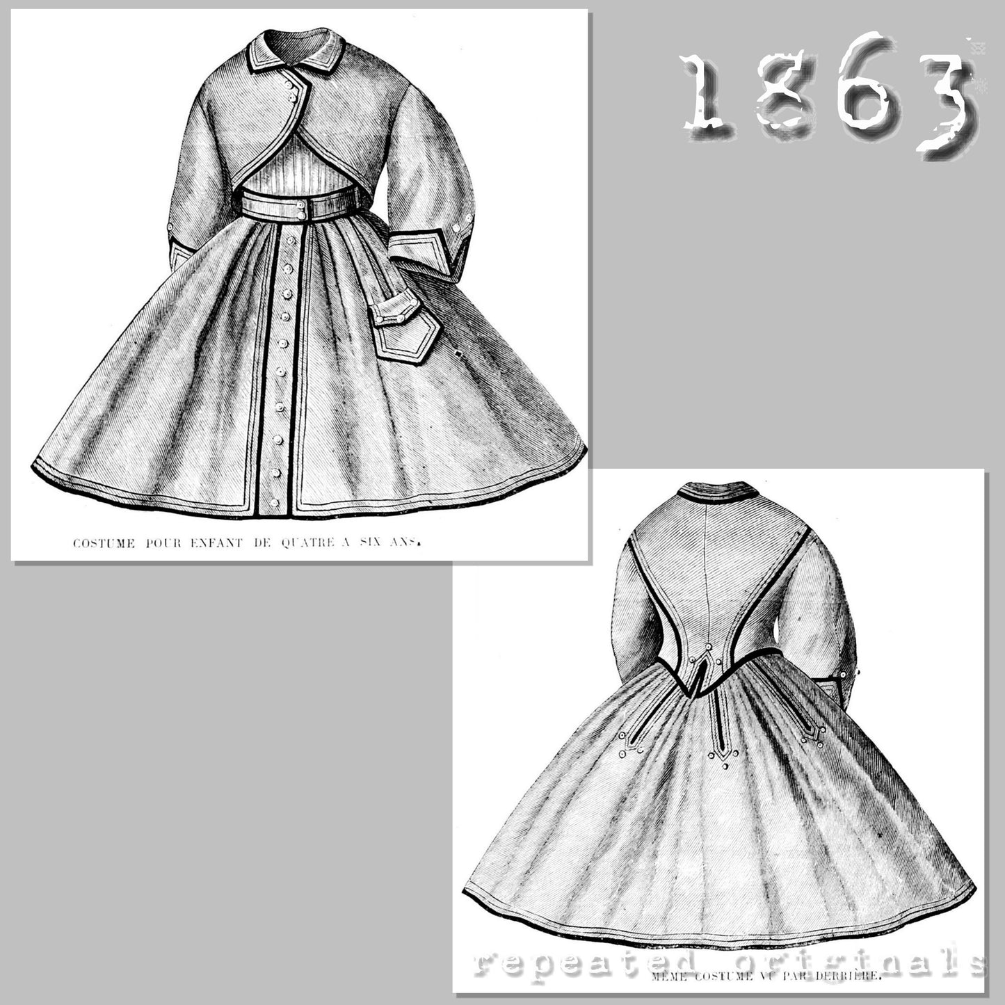 1863 Costume for Child 4 - 6 Years Sewing Pattern - INSTANT DOWNLOAD PDF