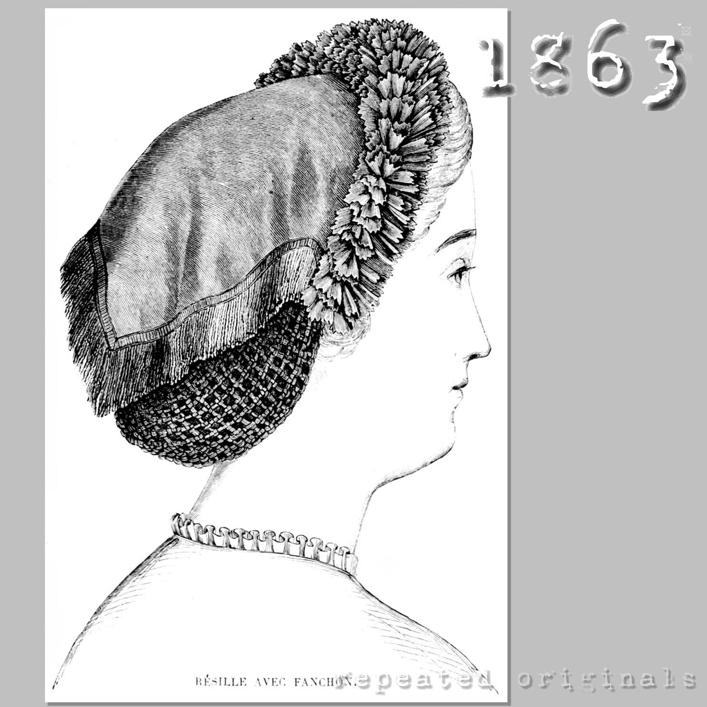1863 Ruffled Tiara with Fanchon and Hairnet Sewing Pattern - INSTANT DOWNLOAD PDF