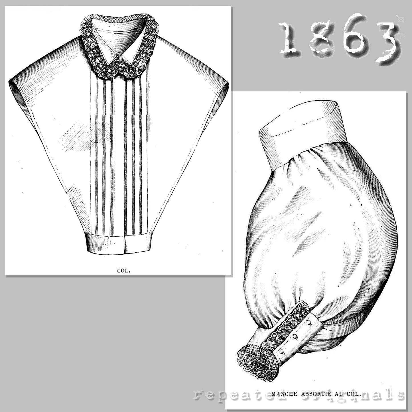 1863 Matching Collar and Under Sleeve Sewing Pattern - INSTANT DOWNLOAD PDF