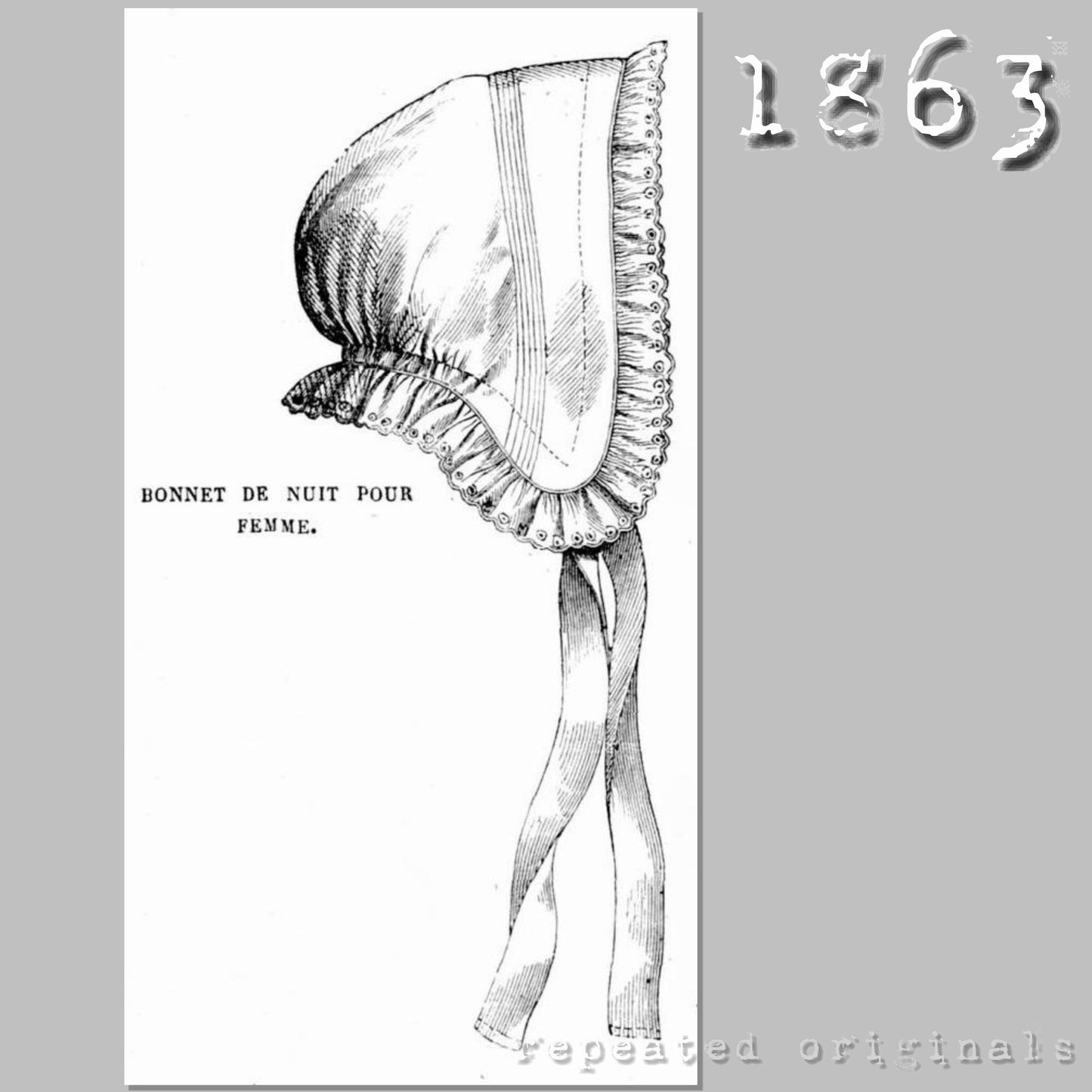 1863 Women's Night Cap Sewing Pattern - INSTANT DOWNLOAD PDF