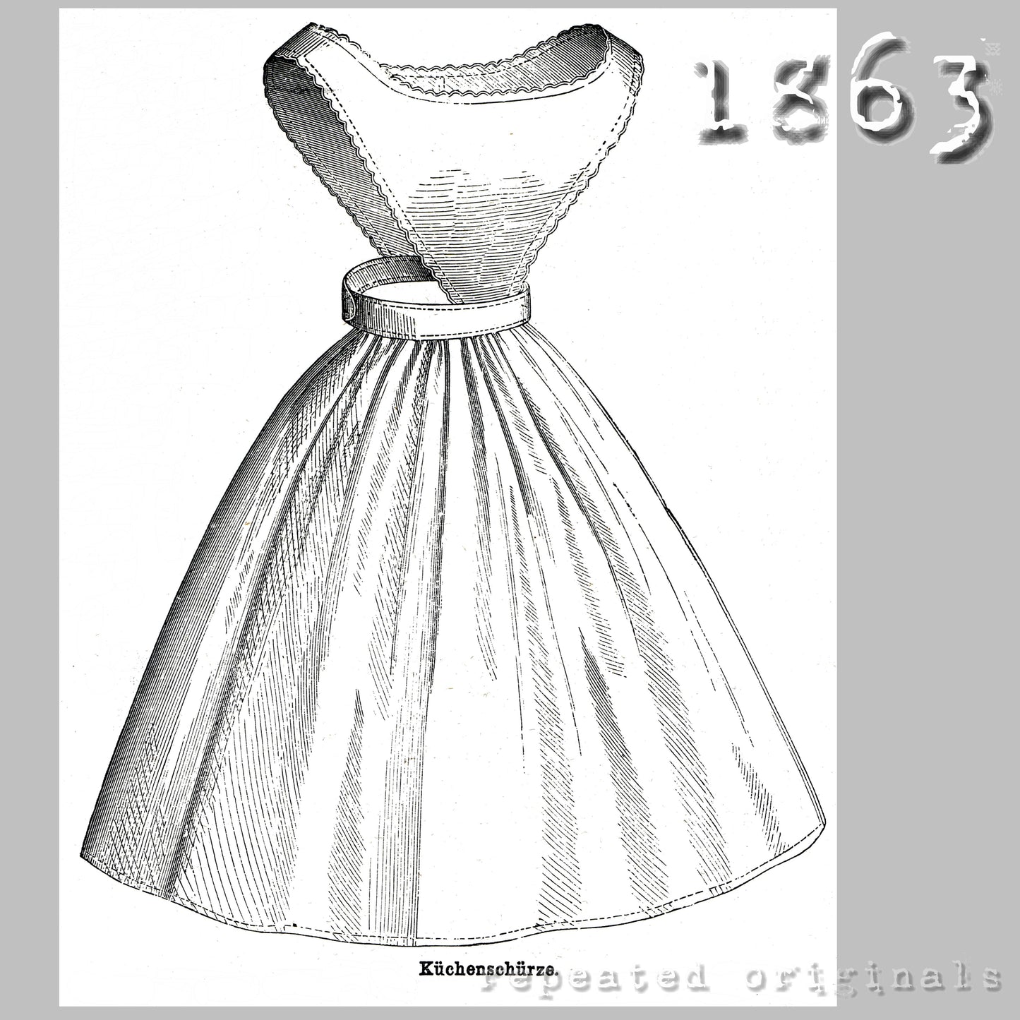 1863 Kitchen Apron Sewing Pattern - INSTANT DOWNLOAD PDF
