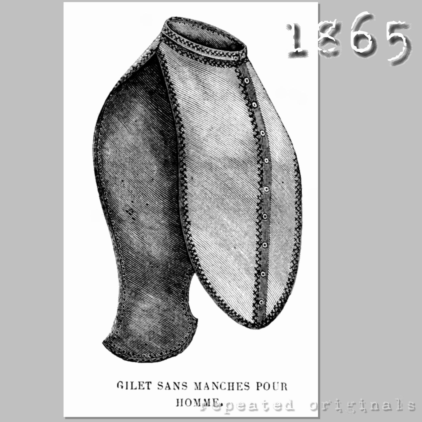 1865 Mens Sleeveless Vest Sewing Pattern - INSTANT DOWNLOAD PDF