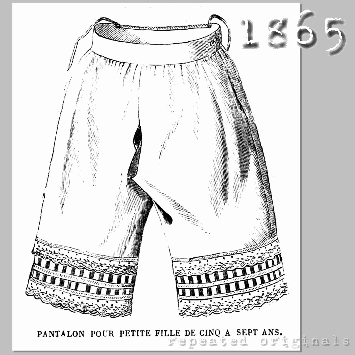 1865 Drawers for Girl 5 - 7 Years Sewing Pattern - INSTANT DOWNLOAD PDF