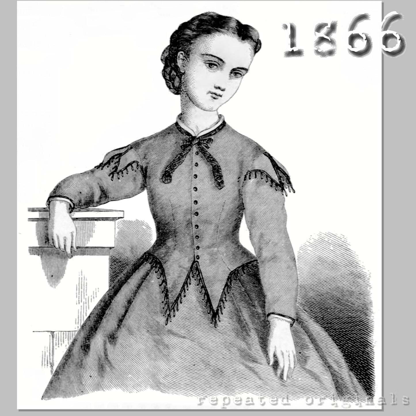 1866 High Waisted Bodice for Girl 9 - 11 Years Sewing Pattern - INSTANT DOWNLOAD PDF