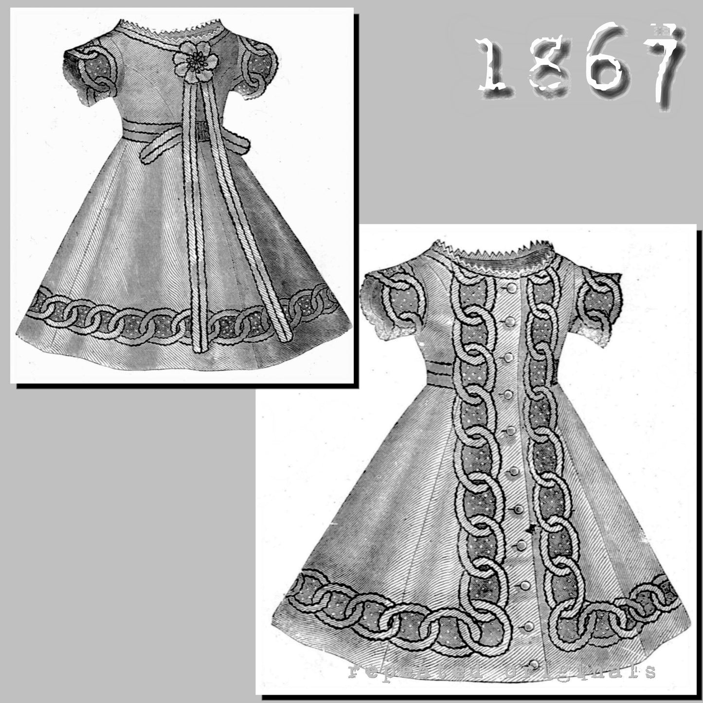 1867 Day Dress for a girl of 4 to 6 years Sewing Pattern - INSTANT DOWNLOAD PDF