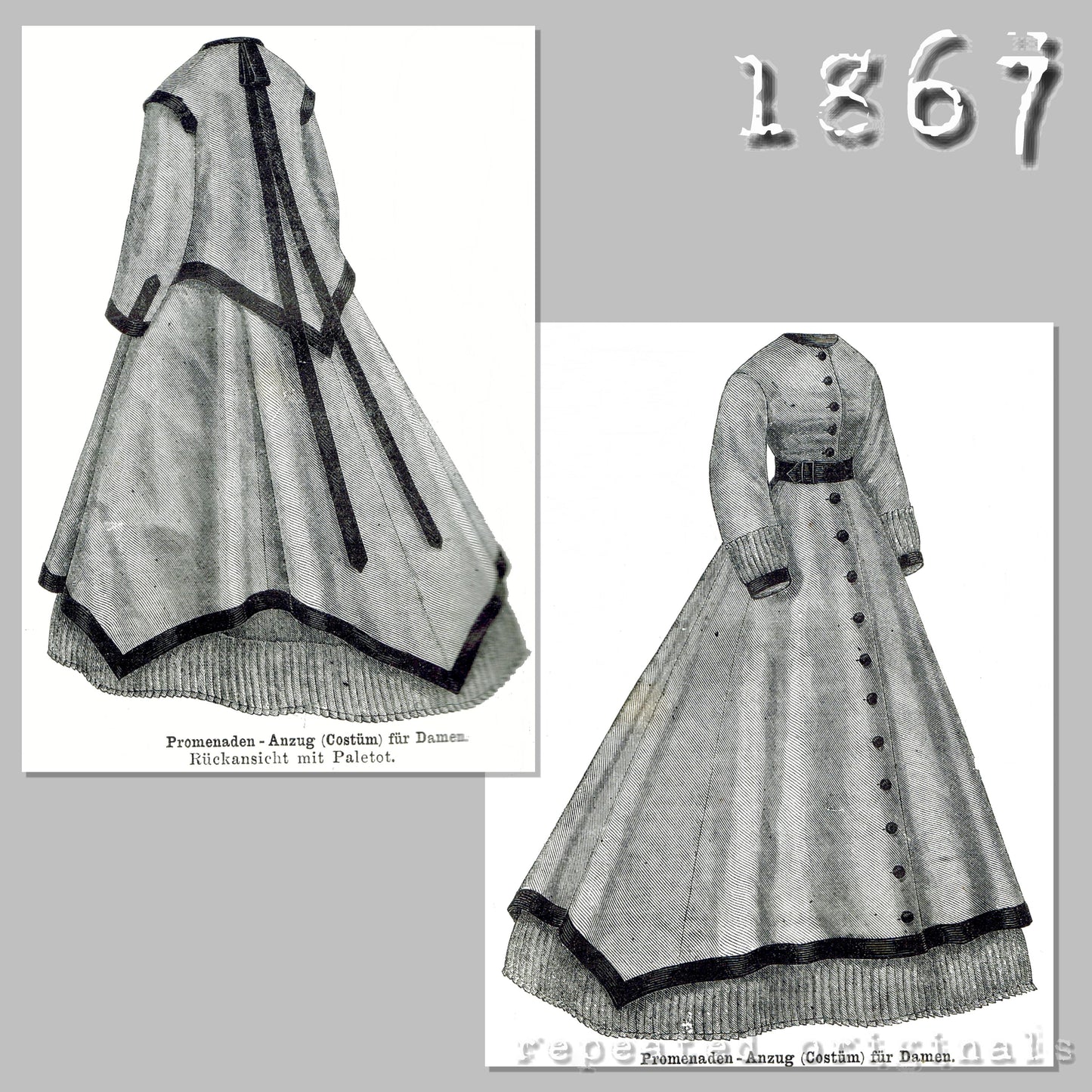 1867 Promenade Outfit with Paletot and Underskirt Sewing Pattern - INSTANT DOWNLOAD PDF