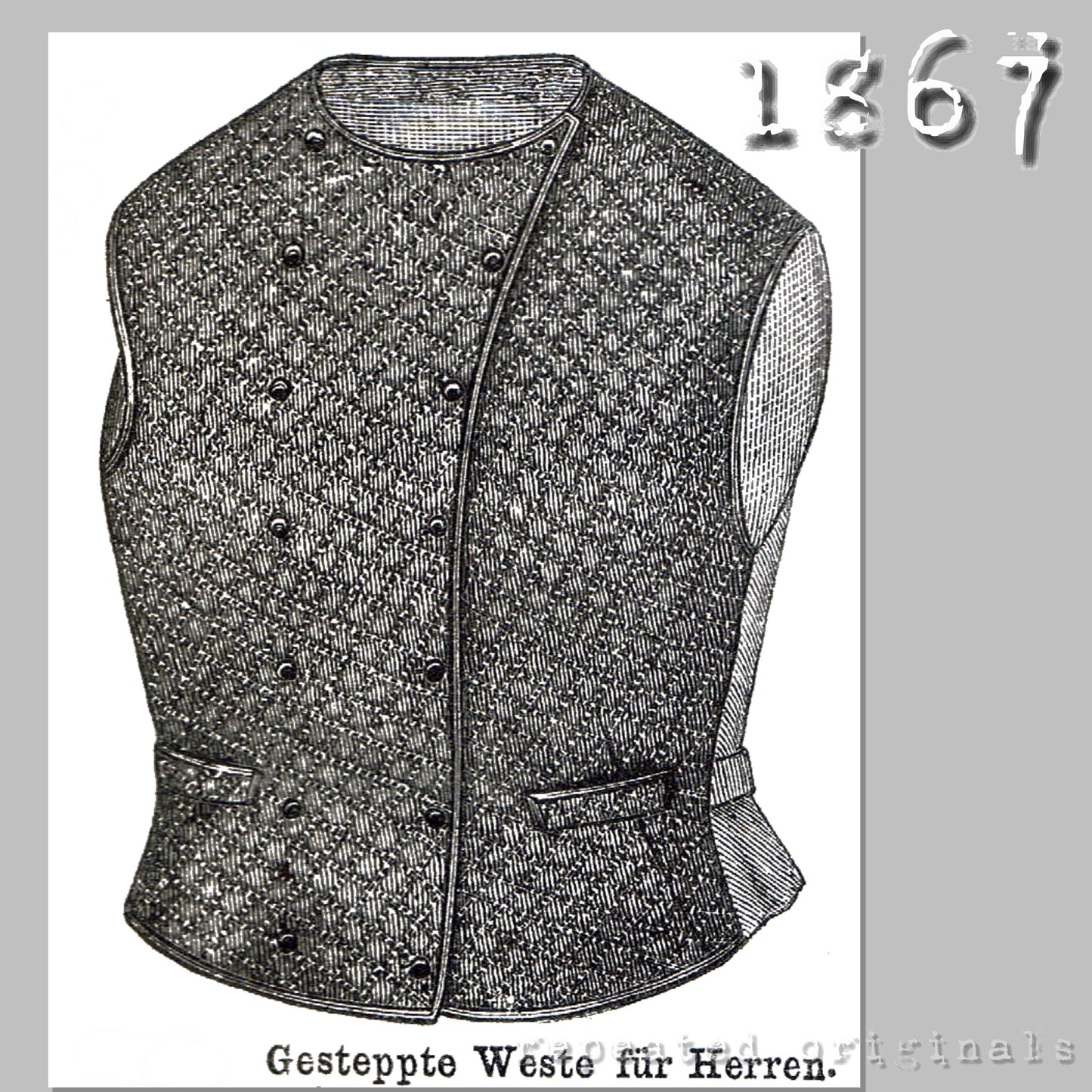 1867 Man's Quilted Vest Sewing Pattern - INSTANT DOWNLOAD PDF