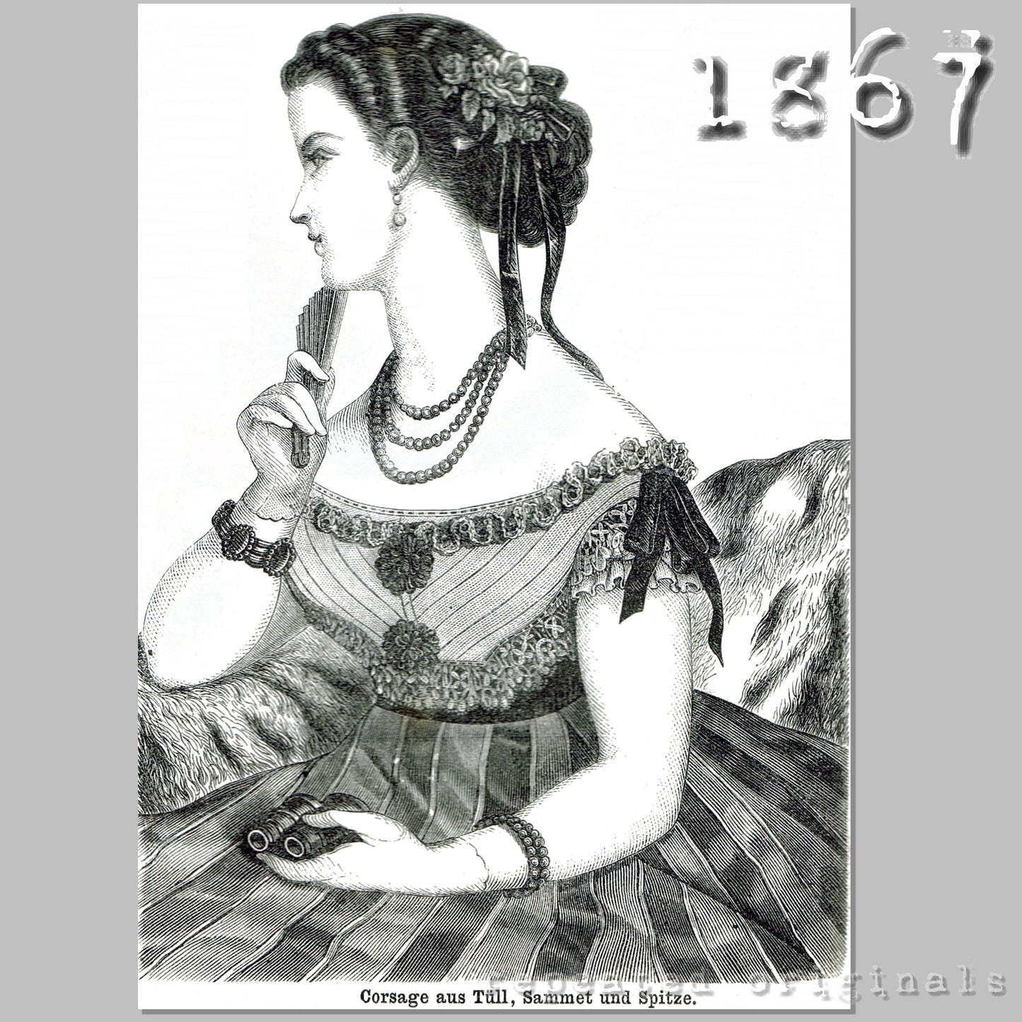1867 Bodice with tulle, velvet and lace Sewing Pattern - INSTANT DOWNLOAD PDF