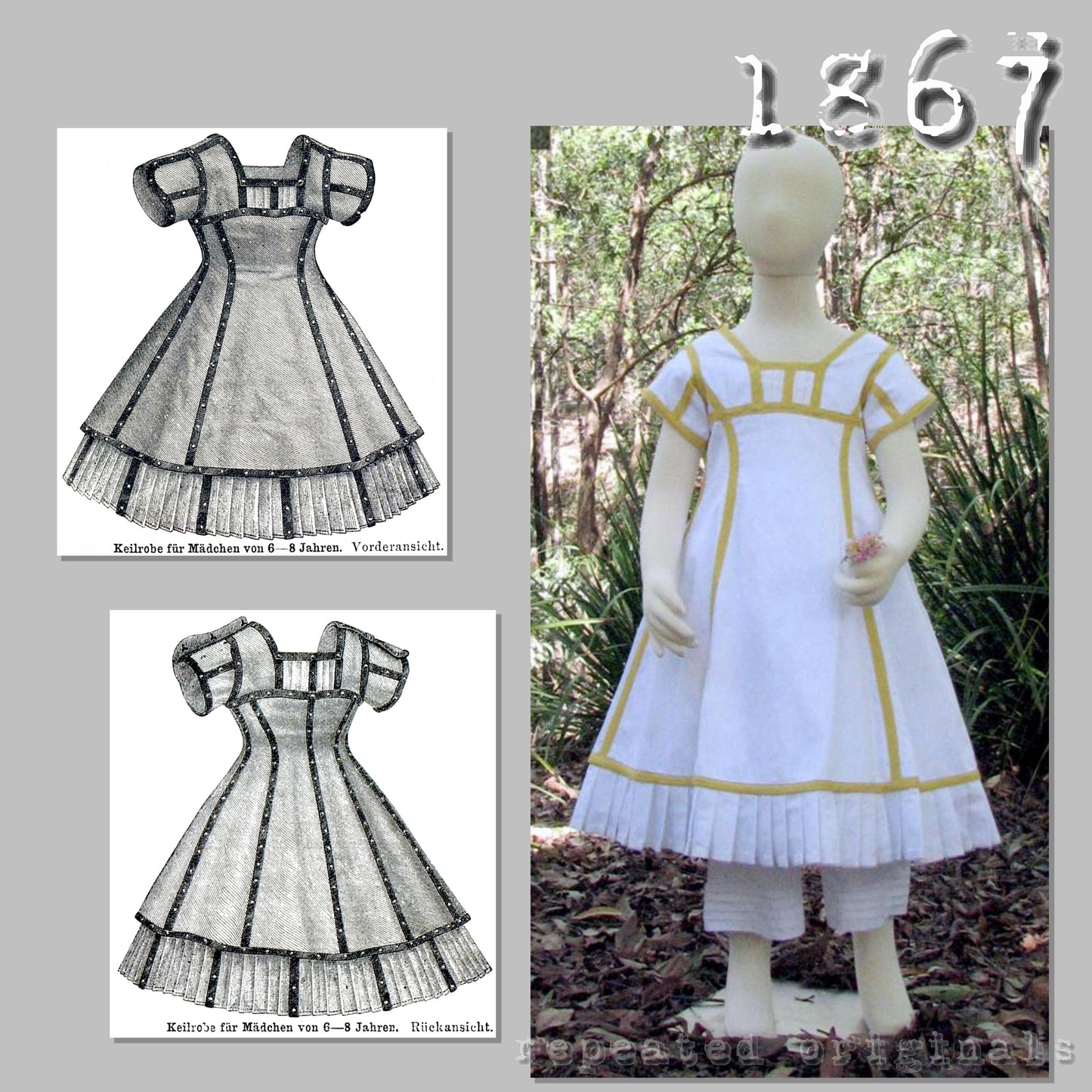 1867 Gored Dress for Girl 6-8 Years Sewing Pattern - INSTANT DOWNLOAD PDF