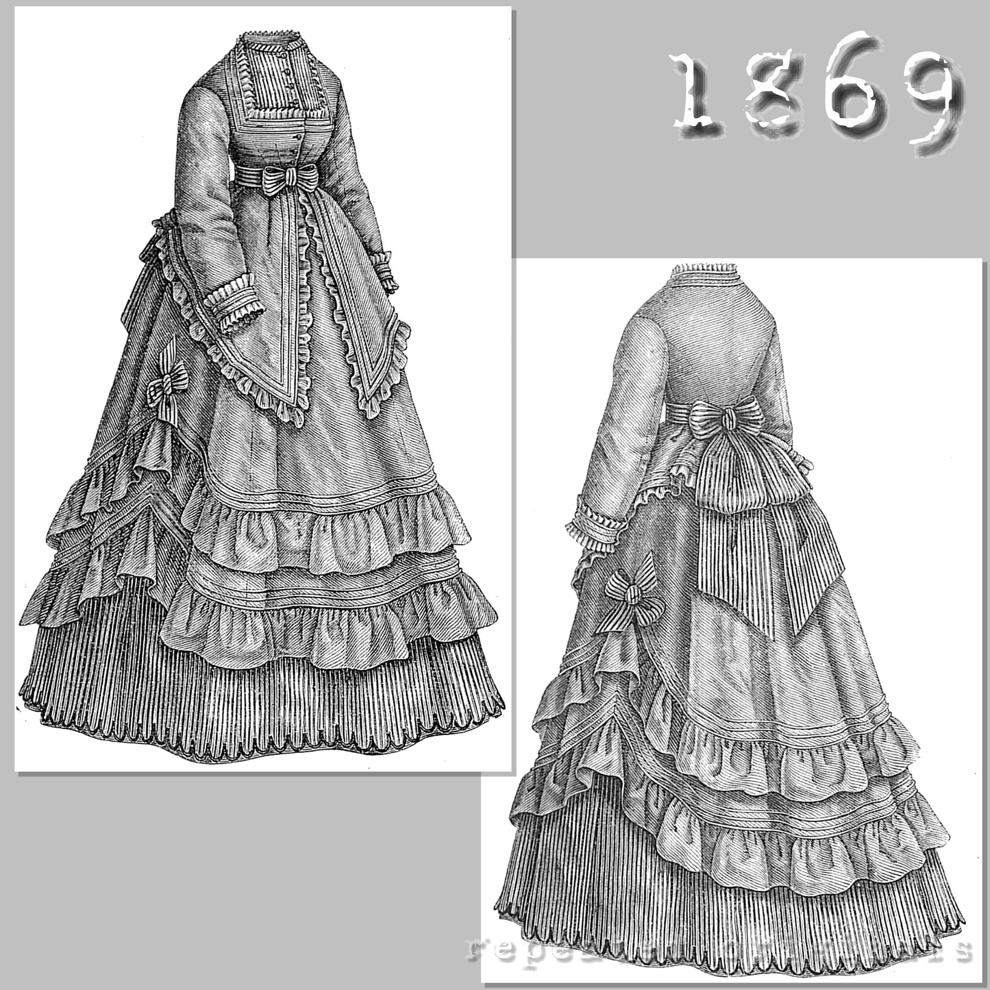 1869 Walking Dress Sewing Pattern - INSTANT DOWNLOAD PDF