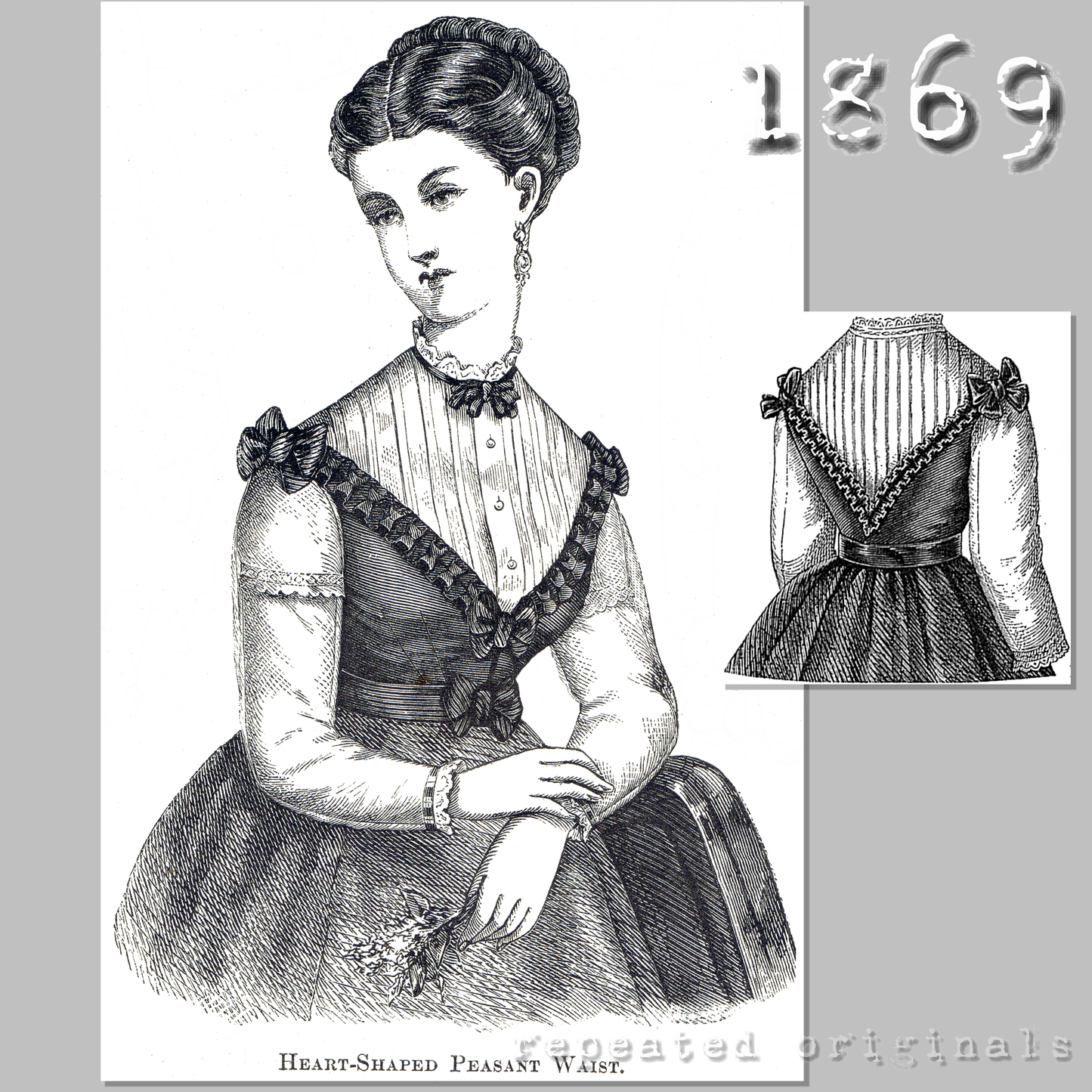 1869 Heart Shaped Peasant Waist Sewing Pattern - INSTANT DOWNLOAD PDF