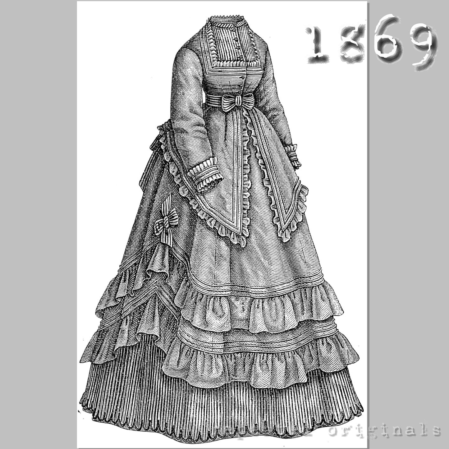 1869 Walking Dress Sewing Pattern - INSTANT DOWNLOAD PDF