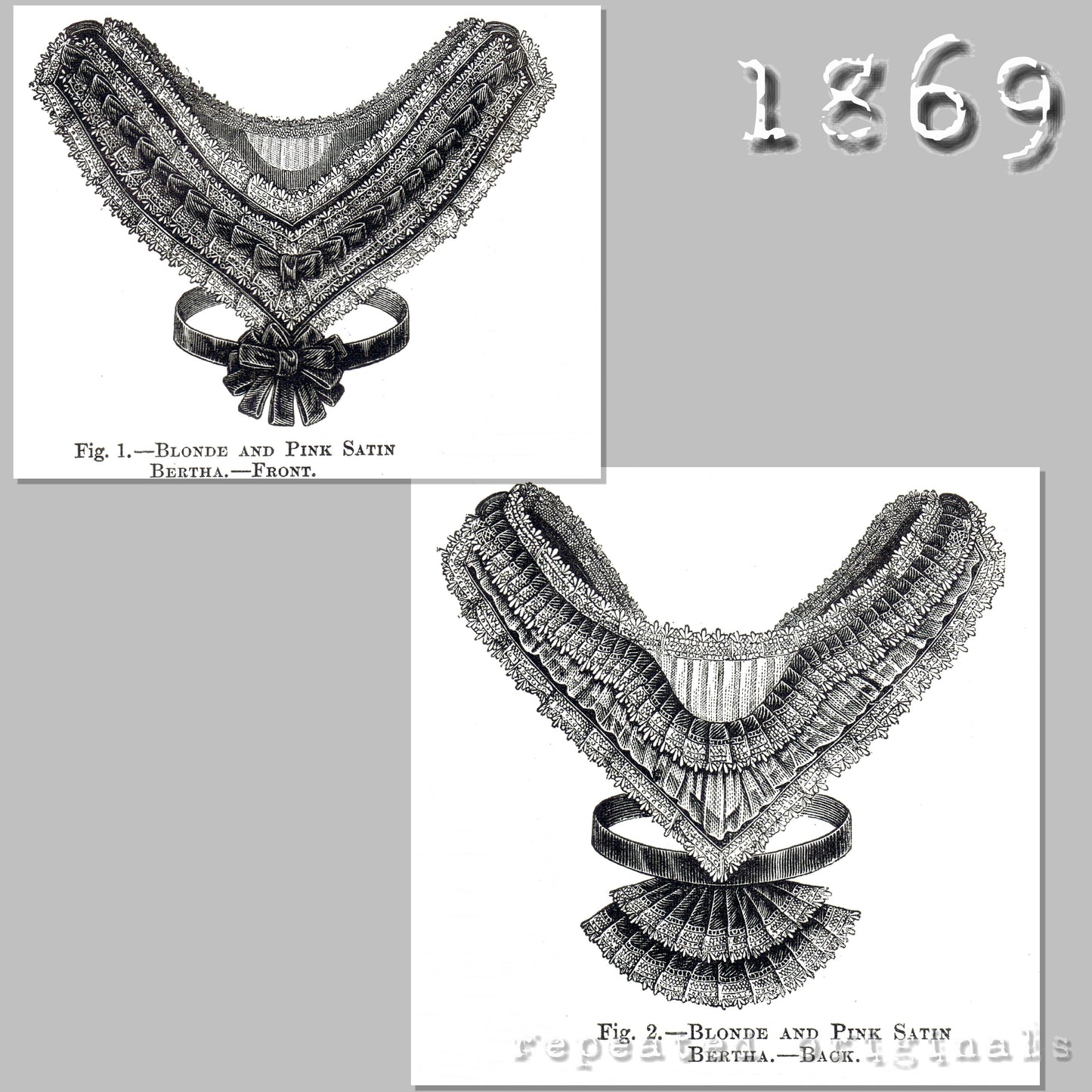 1869 Berth of Blonde Lace and Pink Satin Sewing Pattern - INSTANT DOWNLOAD PDF