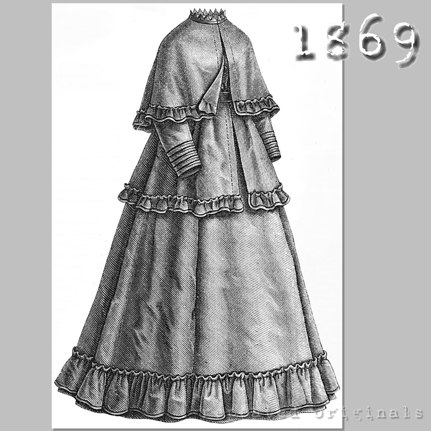 1869 Walking Dress Sewing Pattern - INSTANT DOWNLOAD PDF