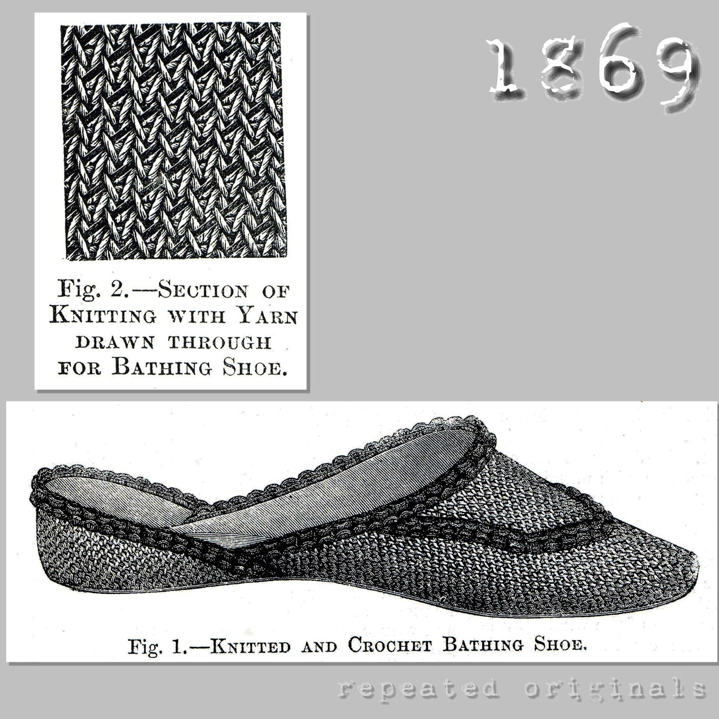 1869 Knitted and Crocheted Bathing Shoe Pattern - INSTANT DOWNLOAD PDF