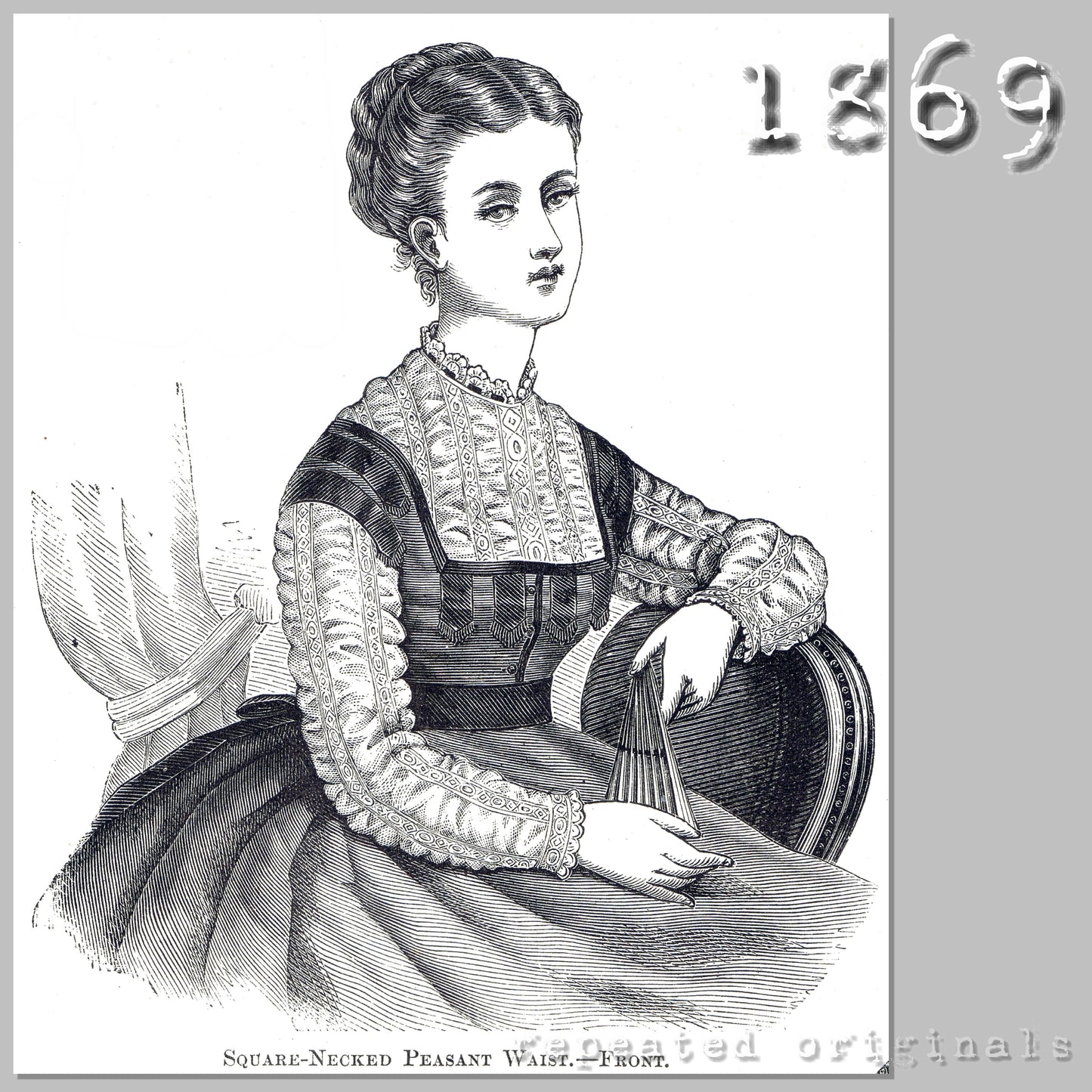 1869 Square Necked Peasant Waist Sewing Pattern - INSTANT DOWNLOAD PDF
