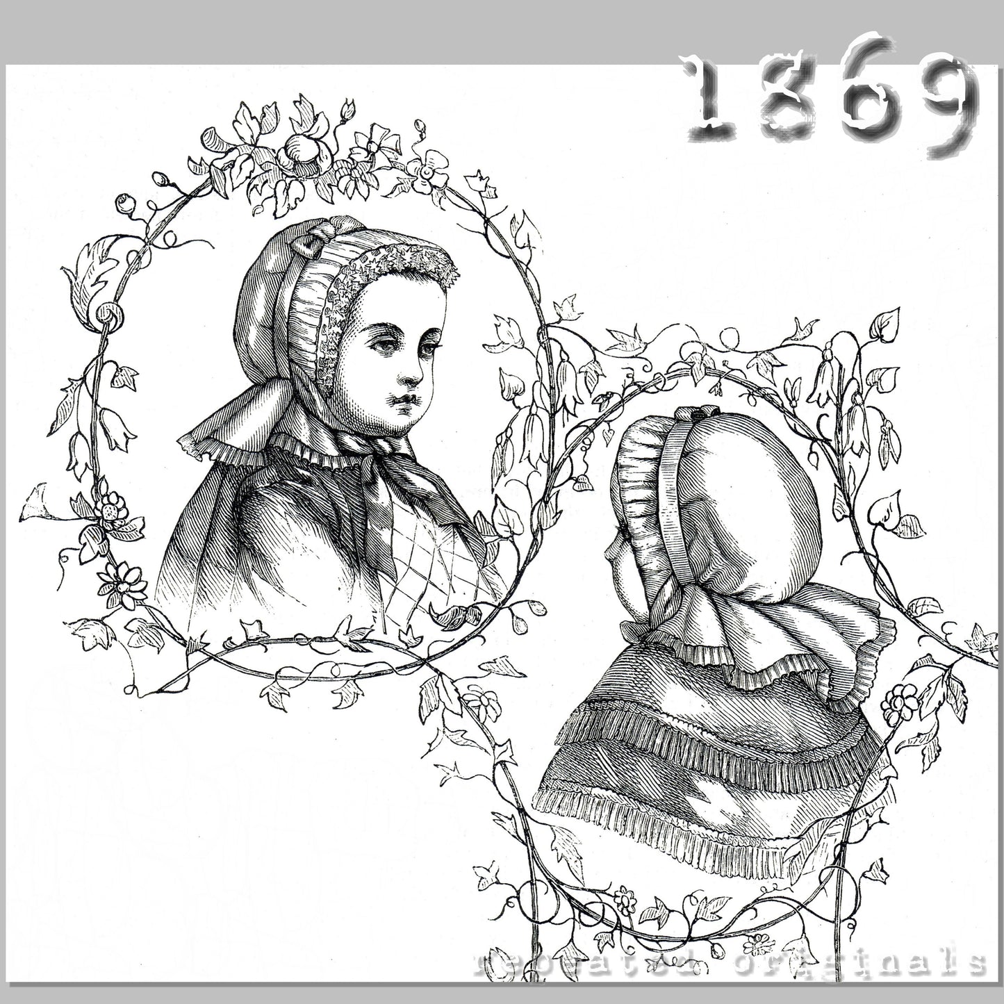 1869 Hats for Children under 2 years Sewing Pattern - INSTANT DOWNLOAD PDF