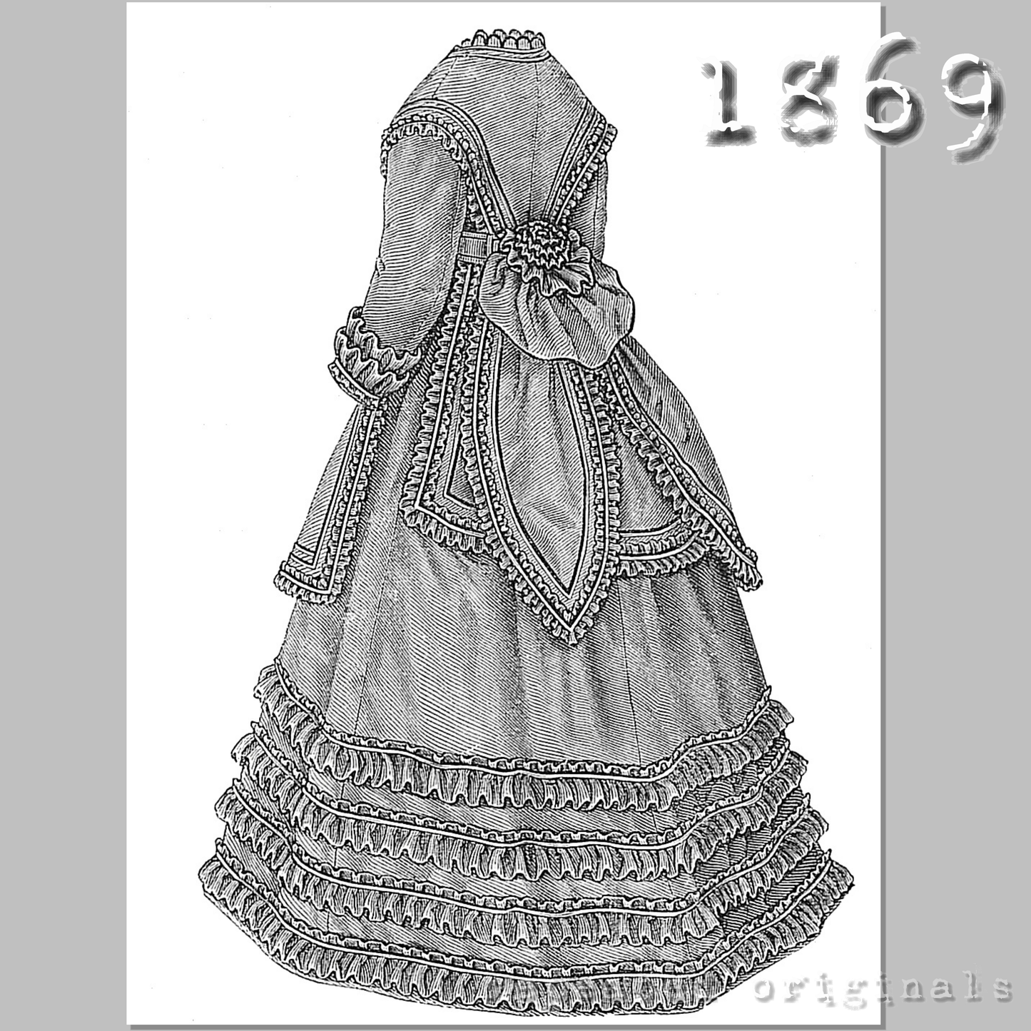 1869 Walking Dress Sewing Pattern - INSTANT DOWNLOAD PDF