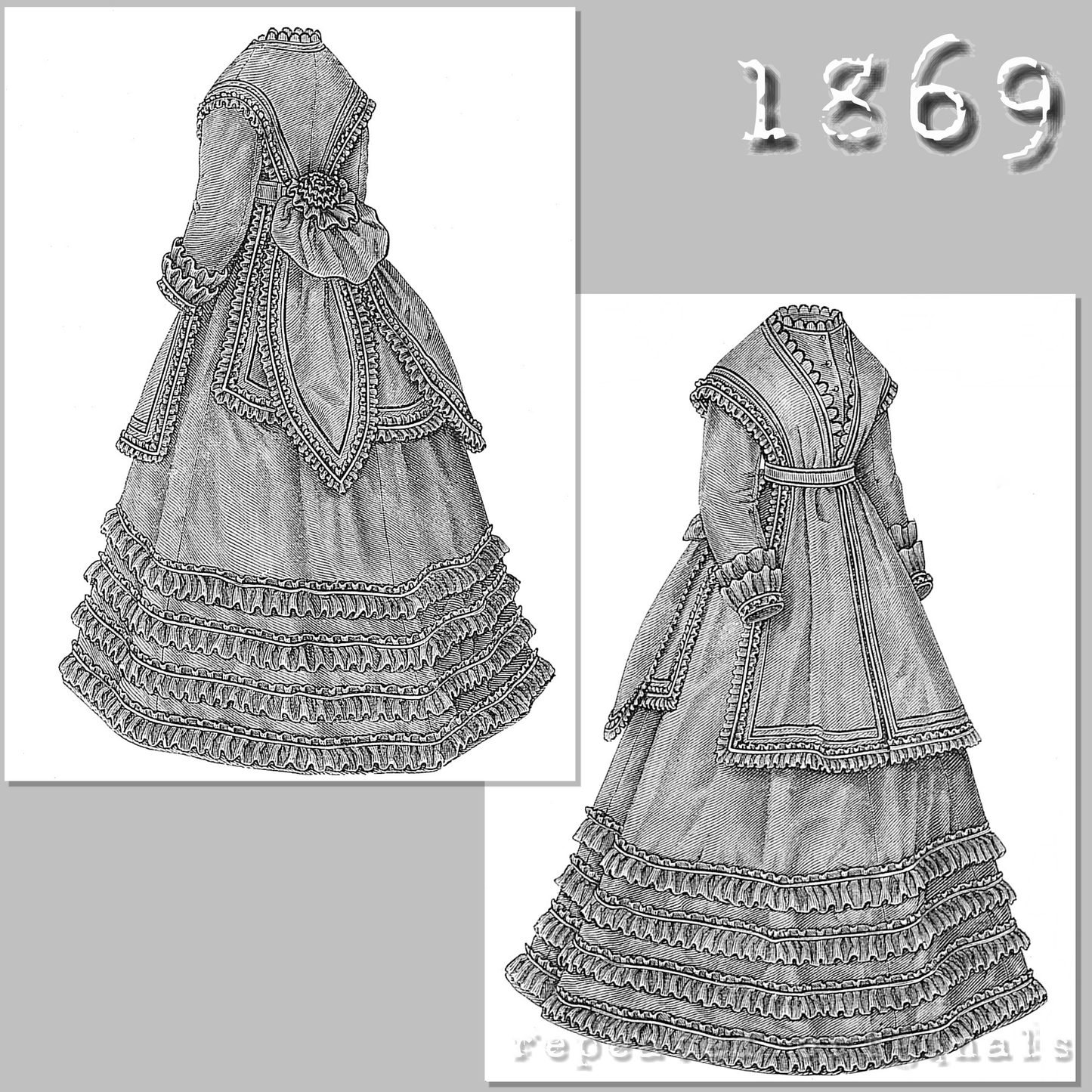 1869 Walking Dress Sewing Pattern - INSTANT DOWNLOAD PDF