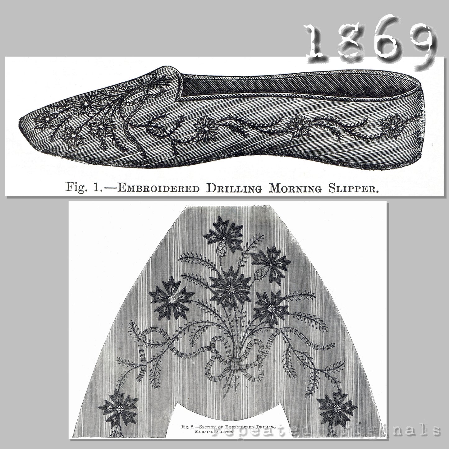 1869 Embroidered Morning Slipper Sewing Pattern - INSTANT DOWNLOAD PDF