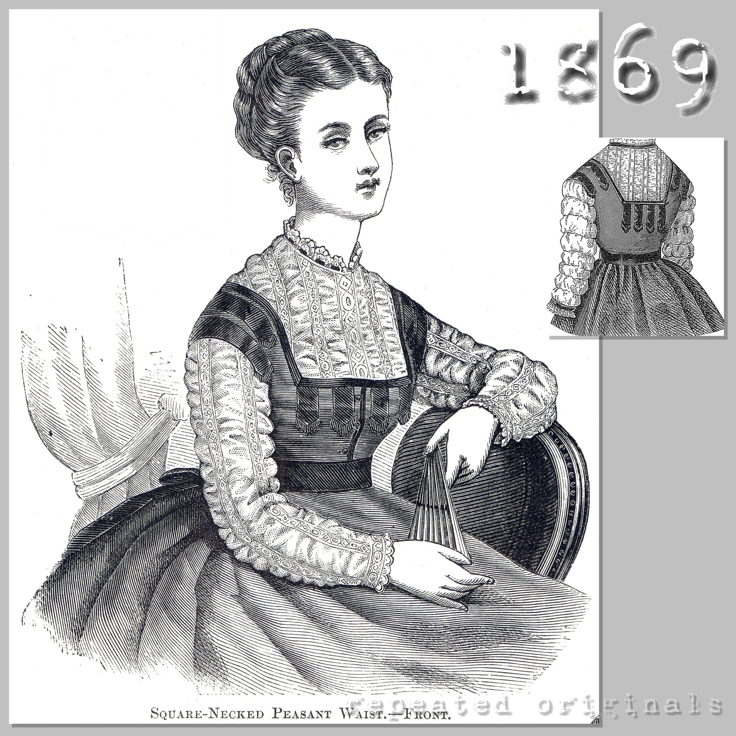 1869 Square Necked Peasant Waist Sewing Pattern - INSTANT DOWNLOAD PDF