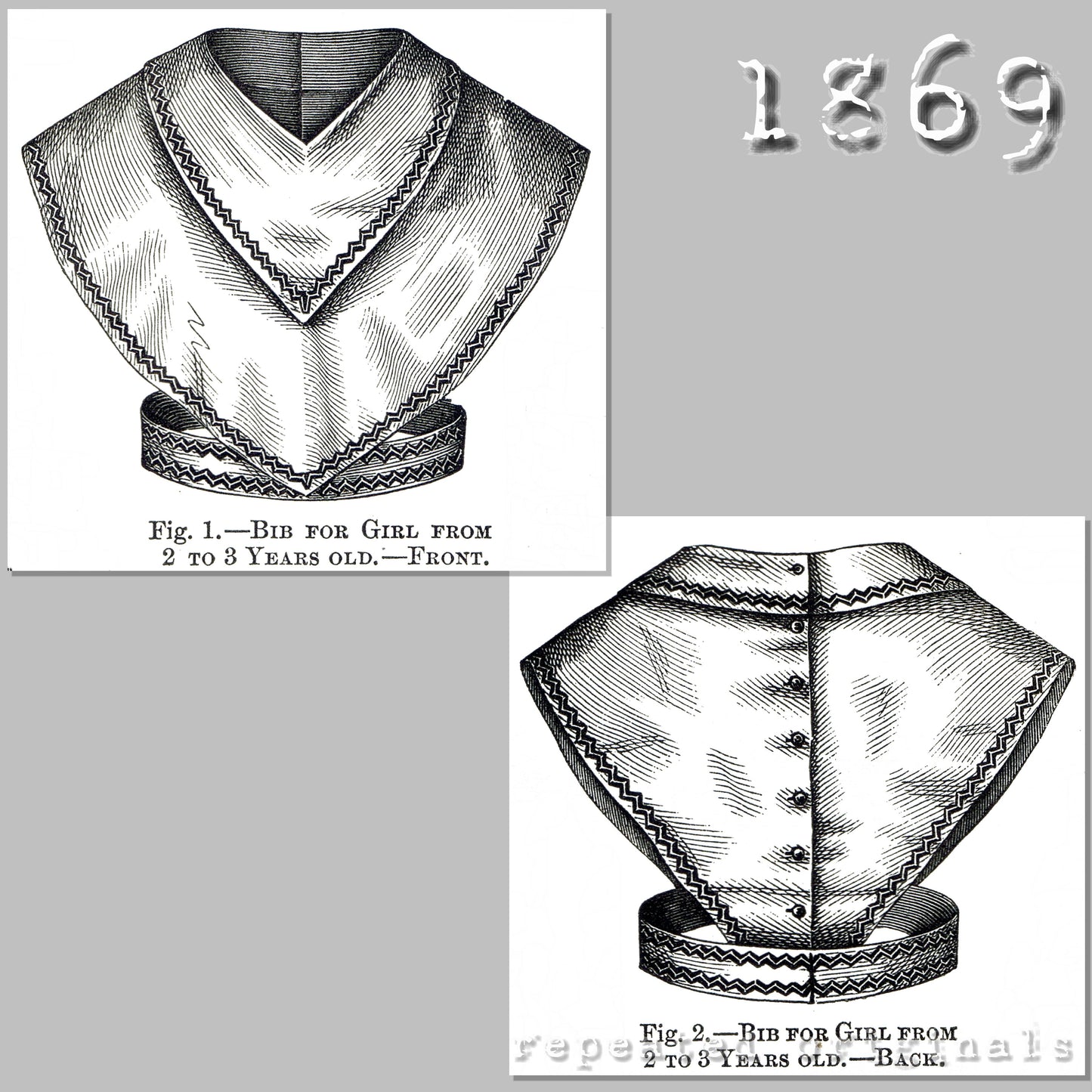 1869 Bib for Children 2 to 3 Years Sewing Pattern - INSTANT DOWNLOAD PDF
