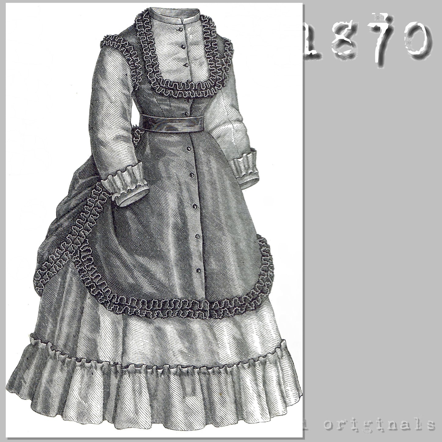 1870 Dress for Girl 12 - 14 Years Sewing Pattern - INSTANT DOWNLOAD PDF