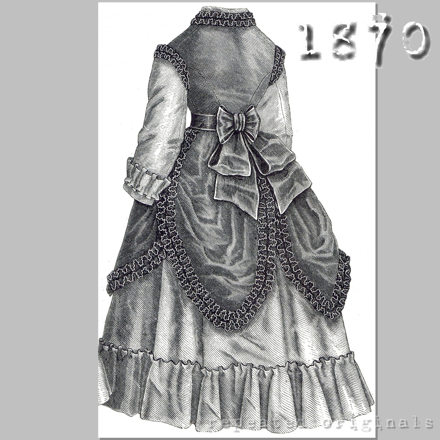 1870 Dress for Girl 12 - 14 Years Sewing Pattern - INSTANT DOWNLOAD PDF