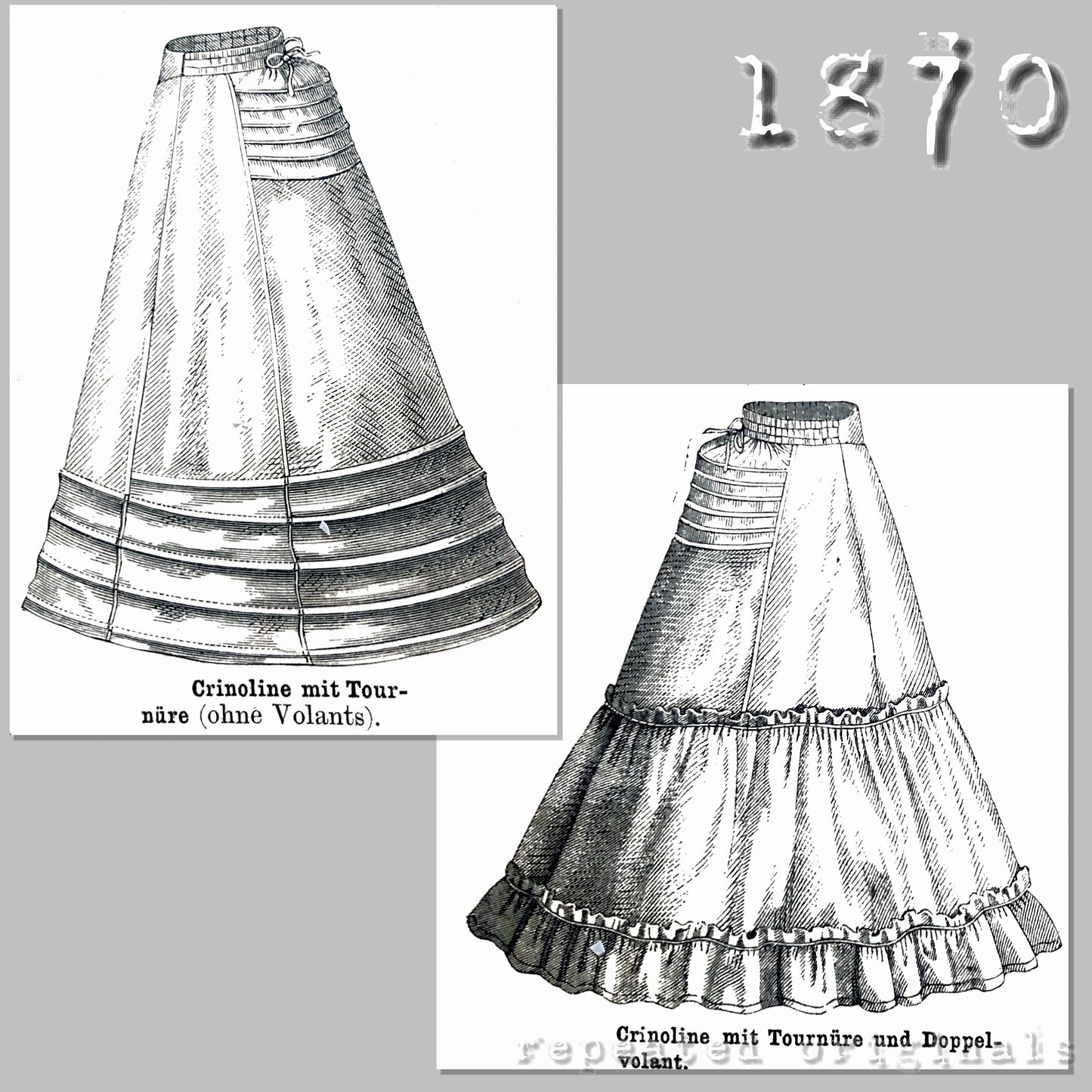 1870 Crinoline with Bustle & Flounce Sewing Pattern - INSTANT DOWNLOAD PDF
