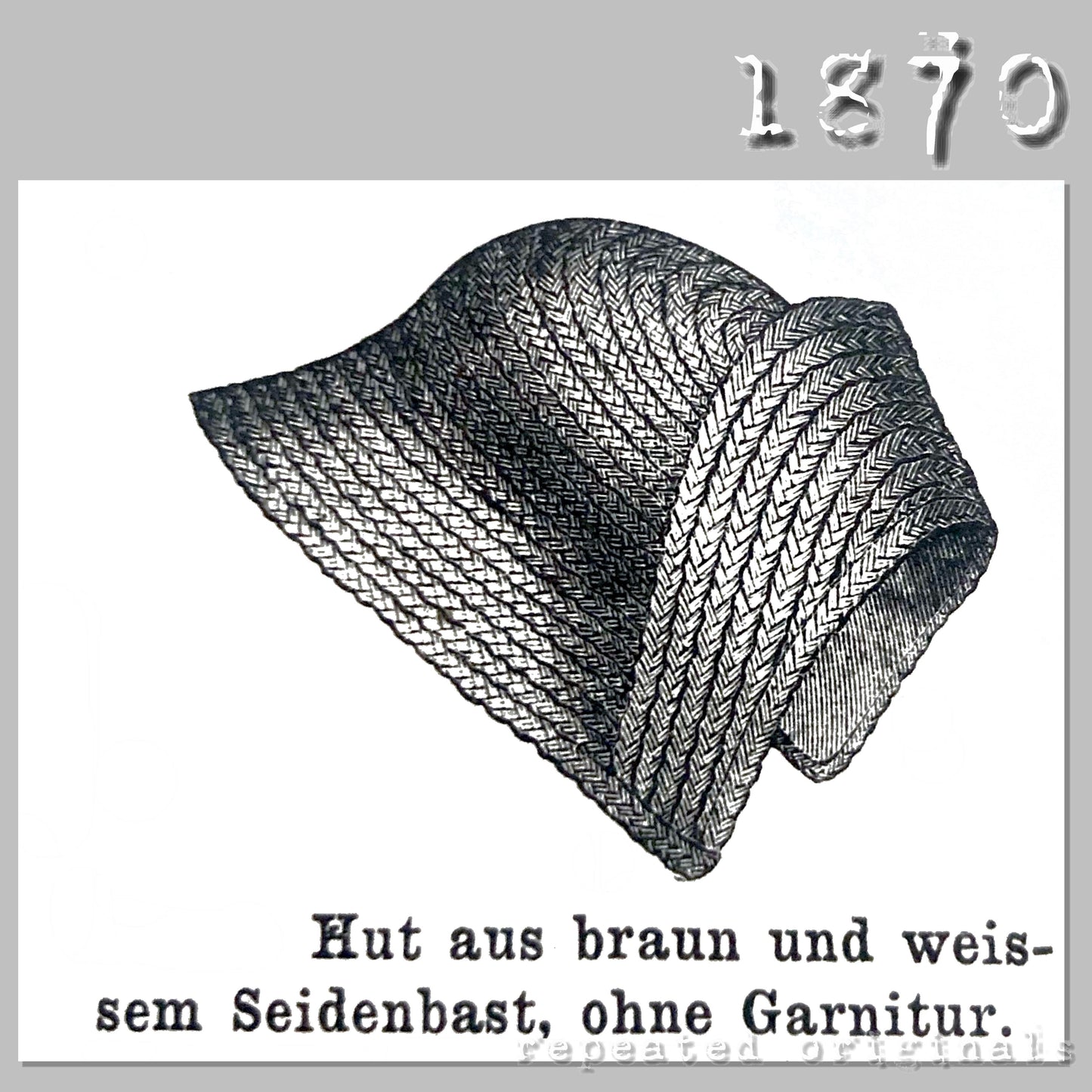 1870 Brown and White Silk Raffia Bonnet Pattern - INSTANT DOWNLOAND PDF