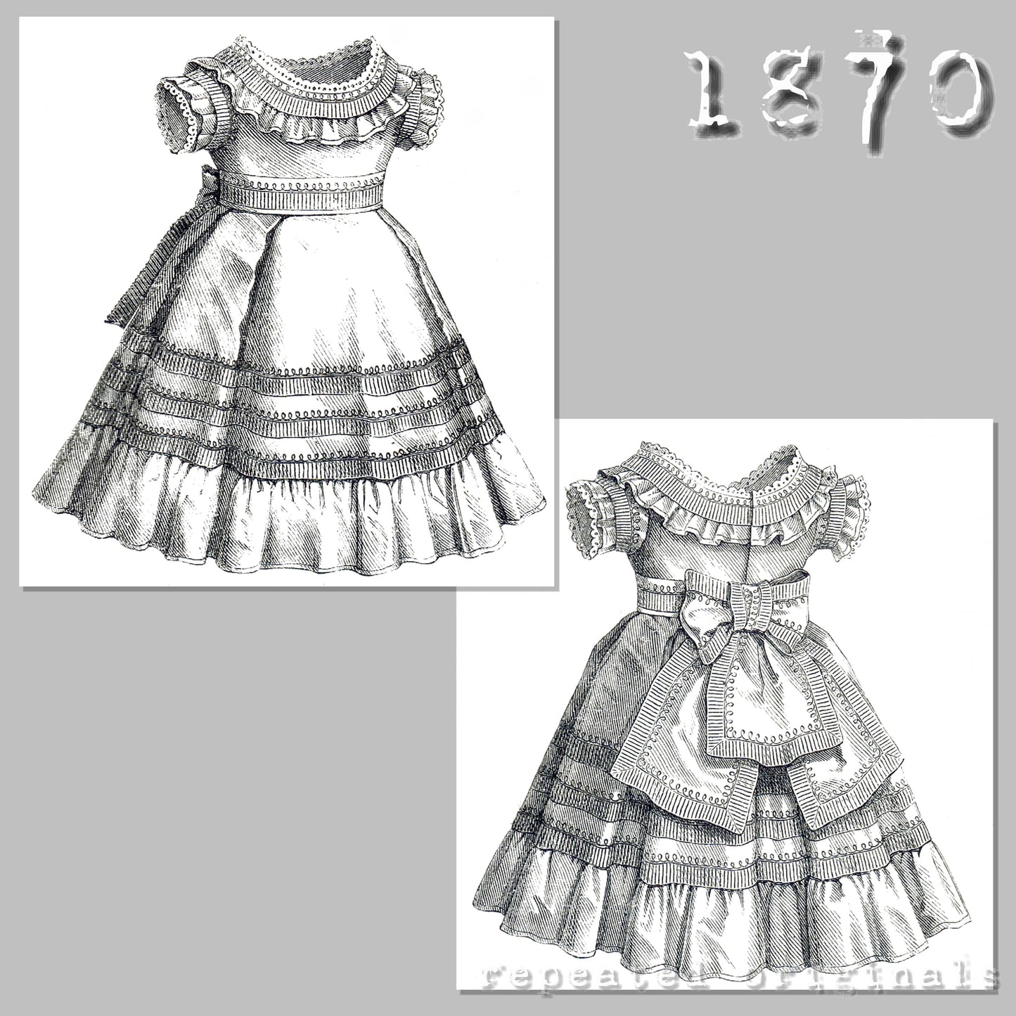 1870 Pique Dress for Girl 1 - 3 Years Sewing Pattern - INSTANT DOWNLOAD PDF