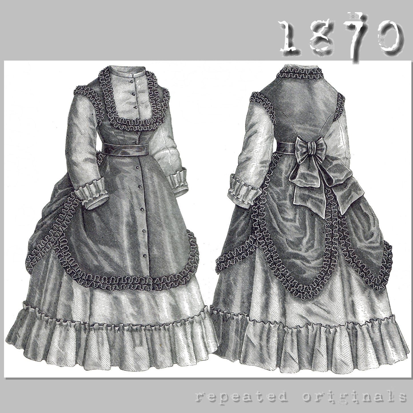 1870 Dress for Girl 12 - 14 Years Sewing Pattern - INSTANT DOWNLOAD PDF