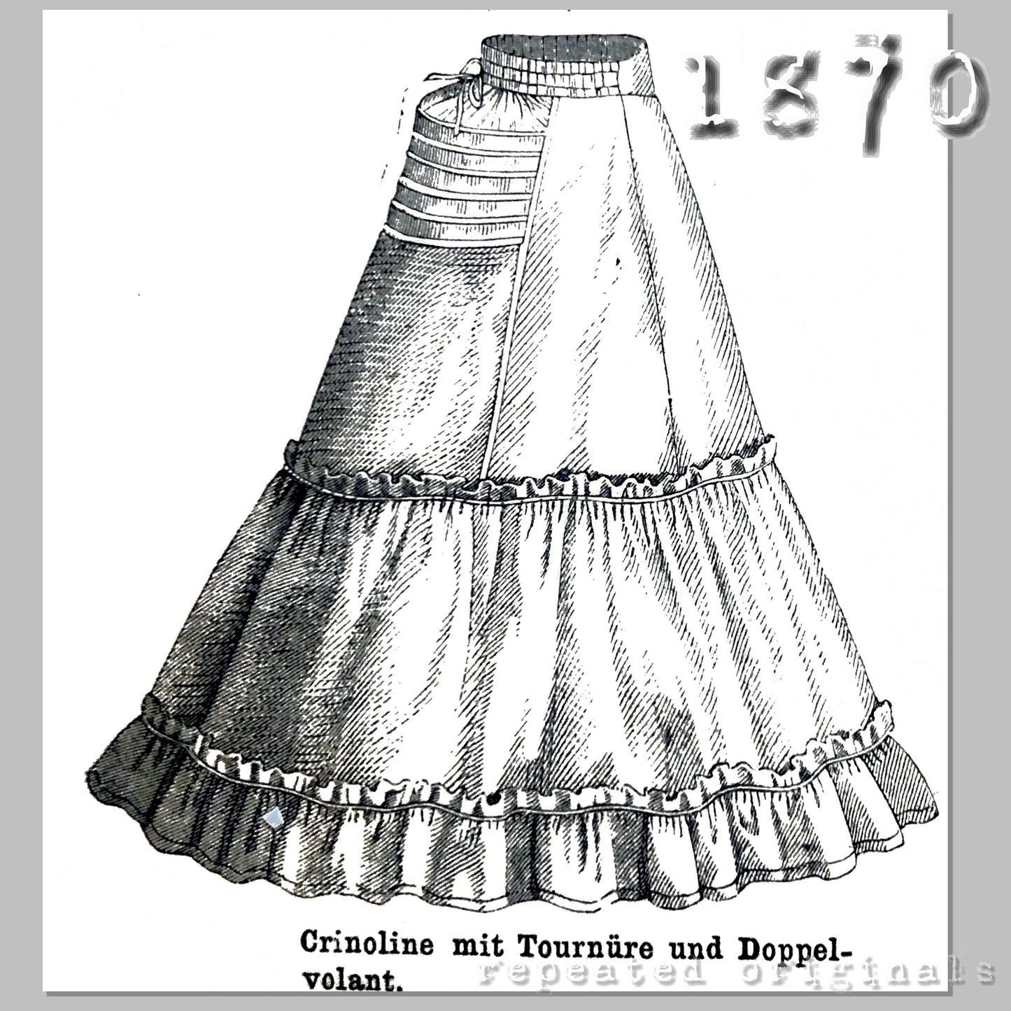 1870 Crinoline with Bustle & Flounce Sewing Pattern - INSTANT DOWNLOAD PDF