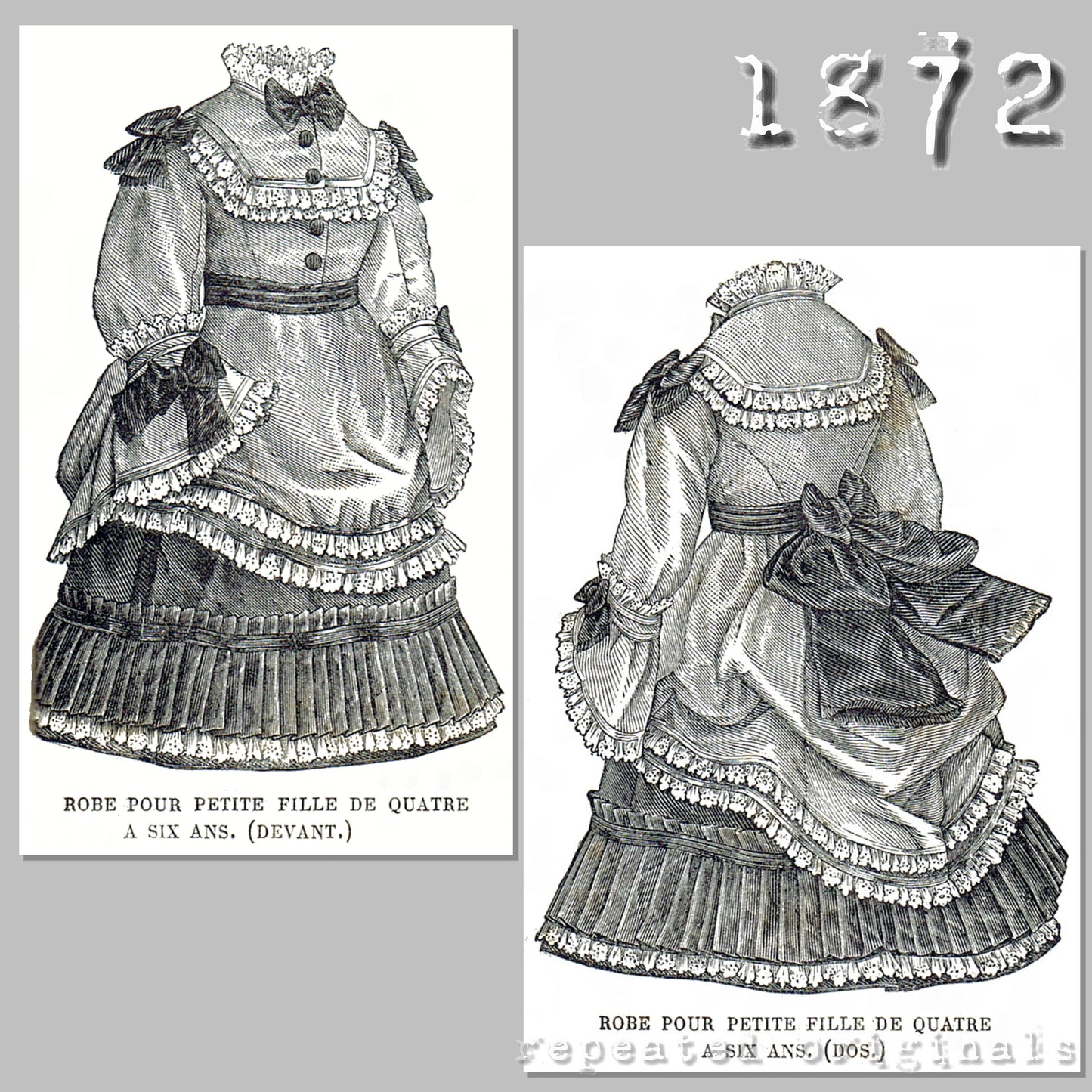 1872 Dress for Girl 4-6 Years Sewing Patterns - INSTANT DOWNLOAD PDF