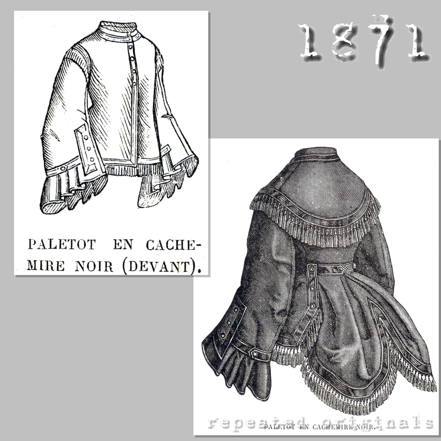 1871 Black Cashmere Paletot Sewing Pattern - INSTANT DOWNLOAD PDF