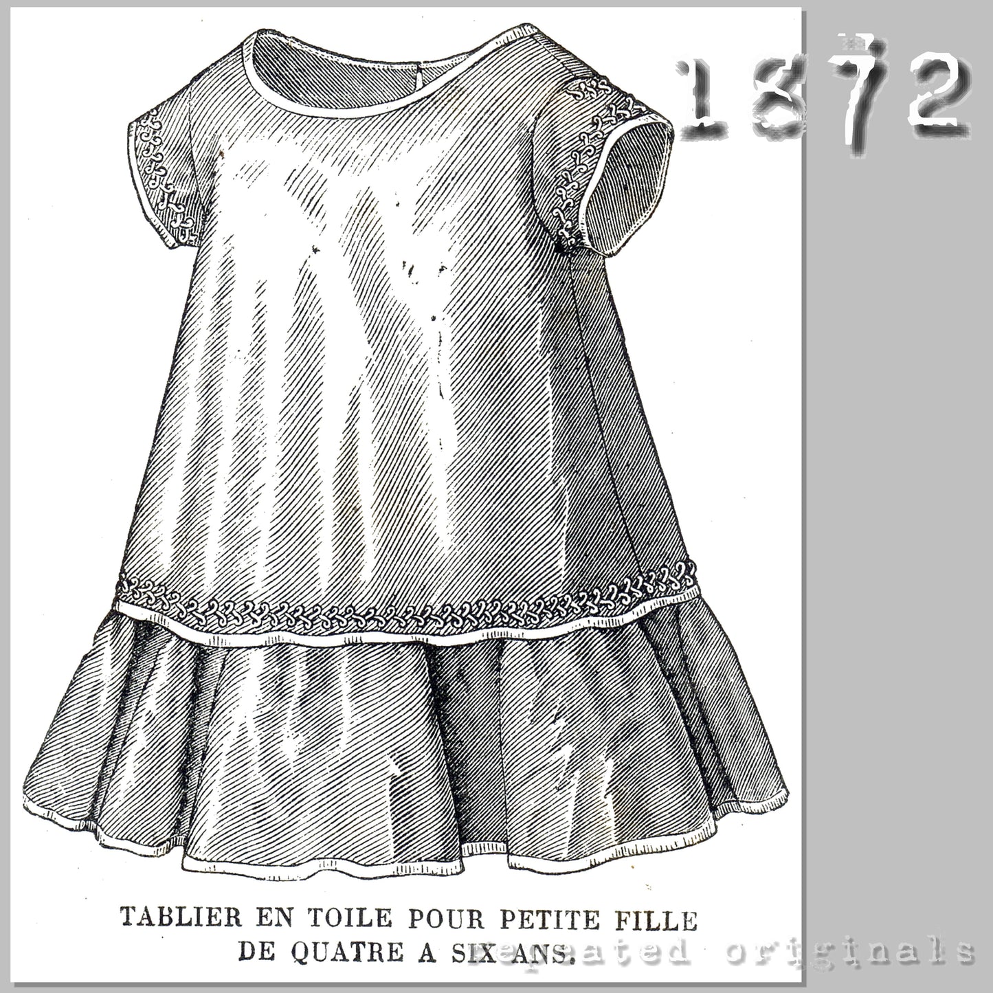 1872 Apron for a Girl 4 to 6 Years Sewing Pattern - INSTANT DOWNLOAD PDF